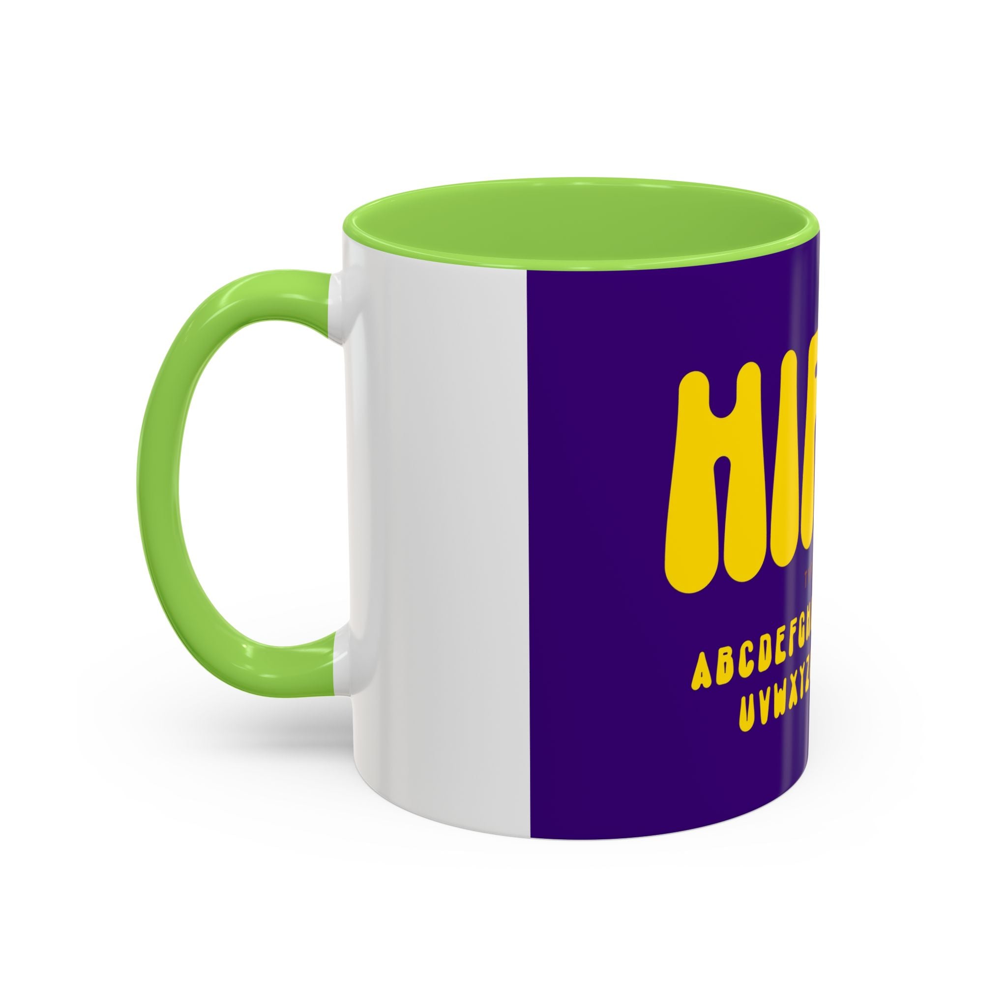 Hippie Typography Mug | Retro 70s Bubble Letters, Purple Yellow 11oz 15oz