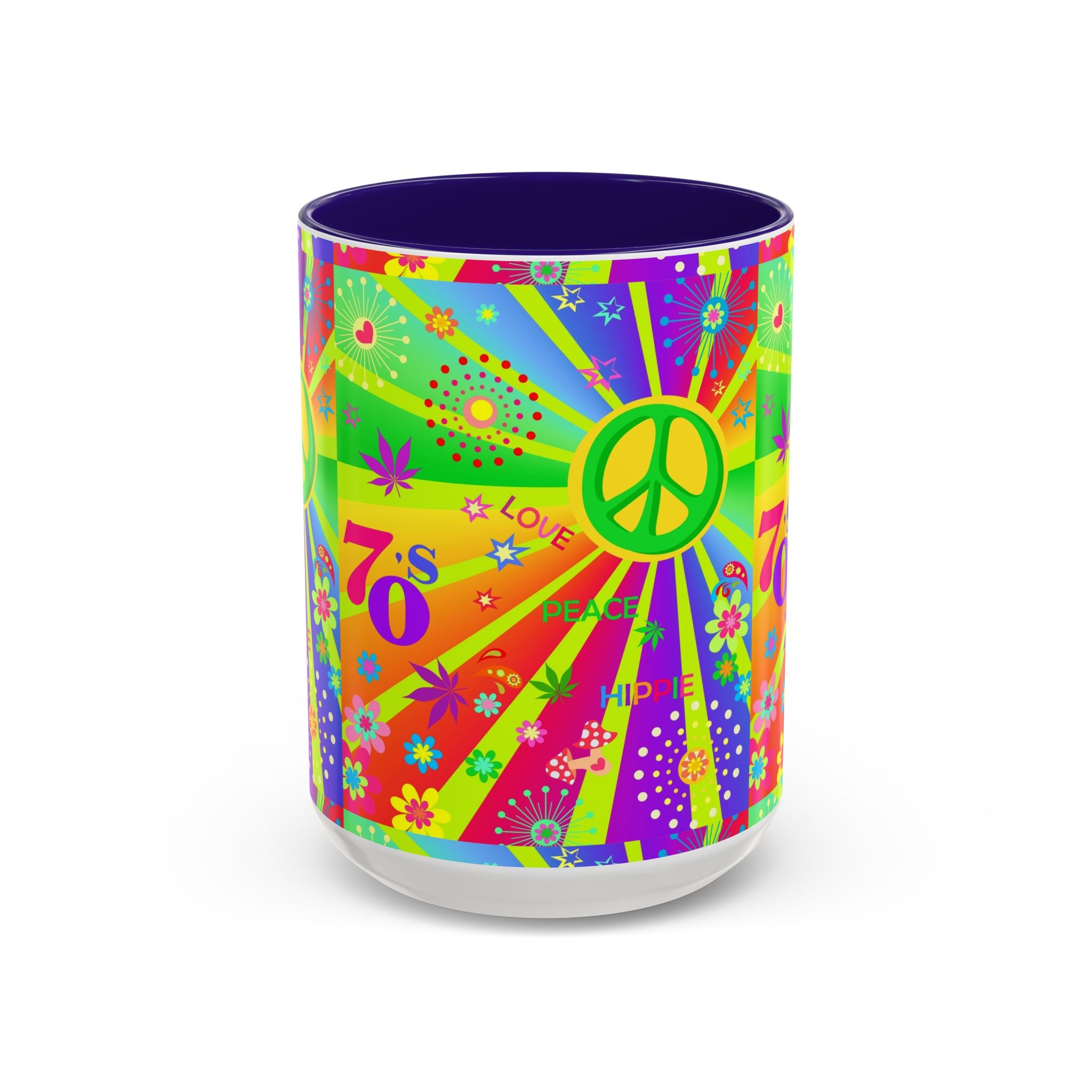 70s Peace Sign Psychedelic Mug | Retro Hippie Rainbow Coffee Cup
