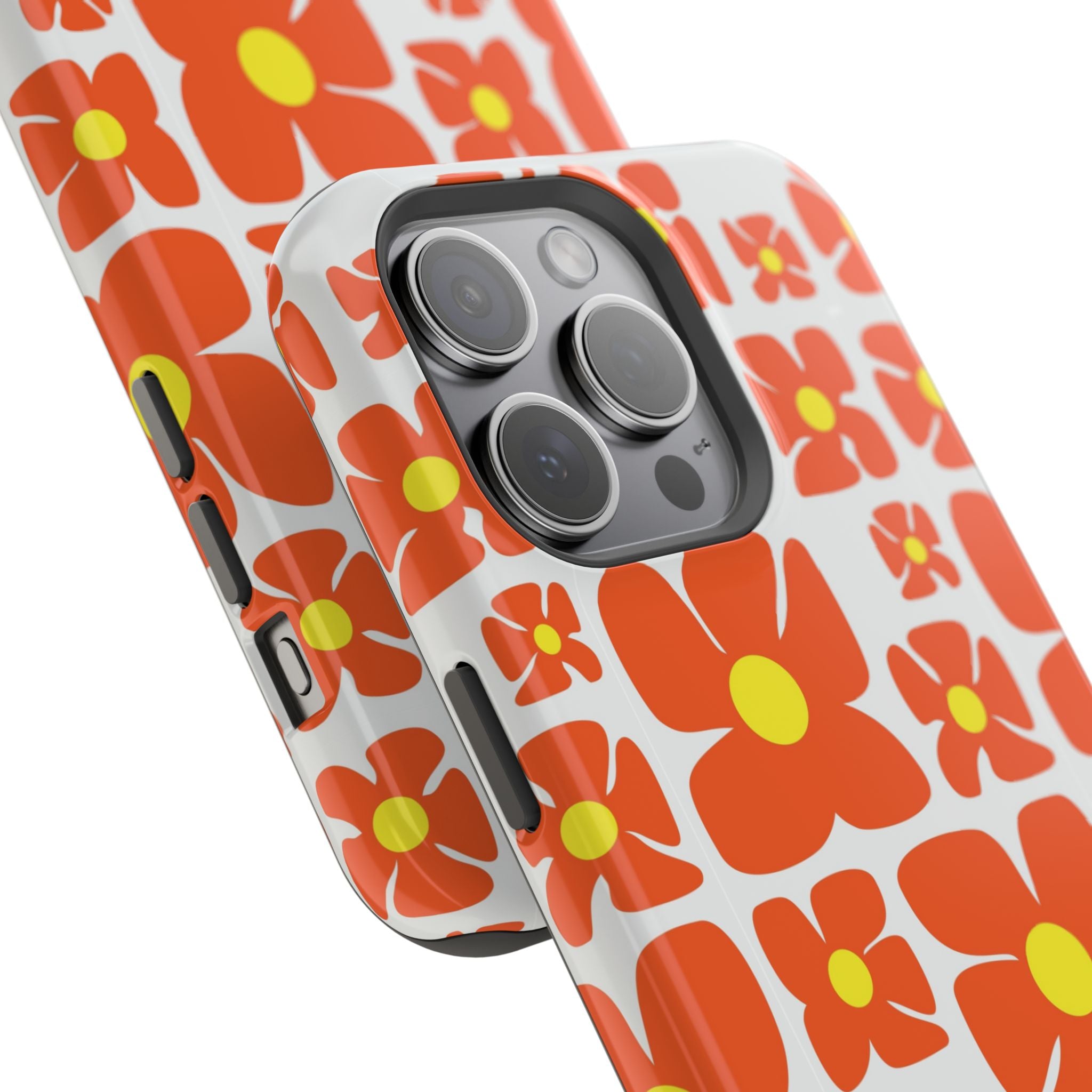 Retro Orange Floral Phone Case | Impact-Resistant Case