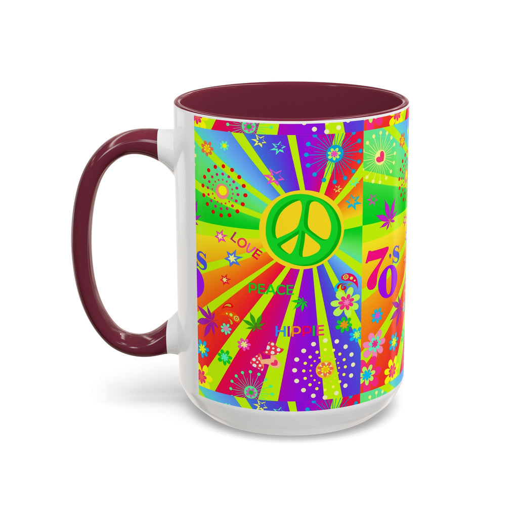 70s Peace Sign Psychedelic Mug | Retro Hippie Rainbow Coffee Cup