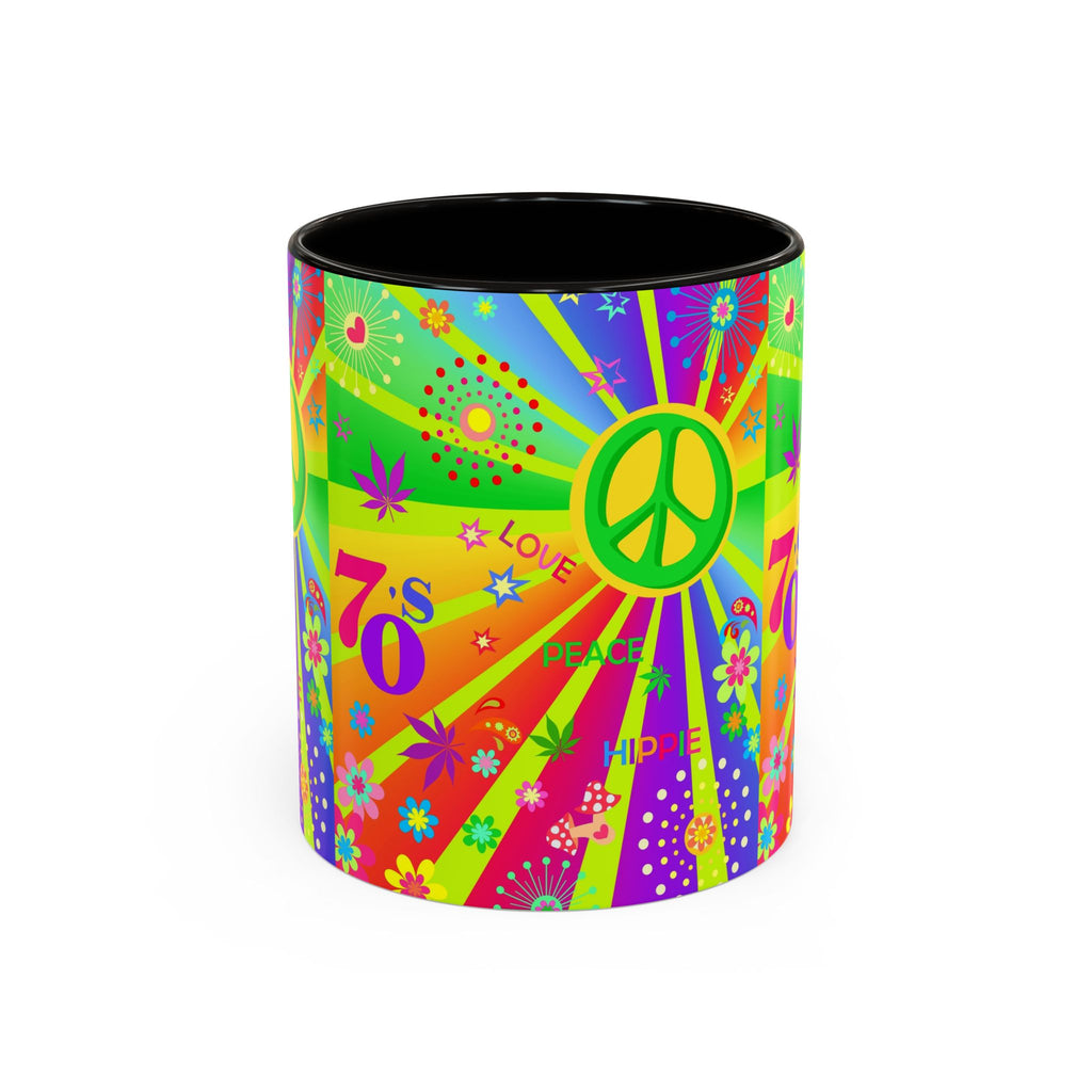 70s Peace Sign Psychedelic Mug | Retro Hippie Rainbow Coffee Cup