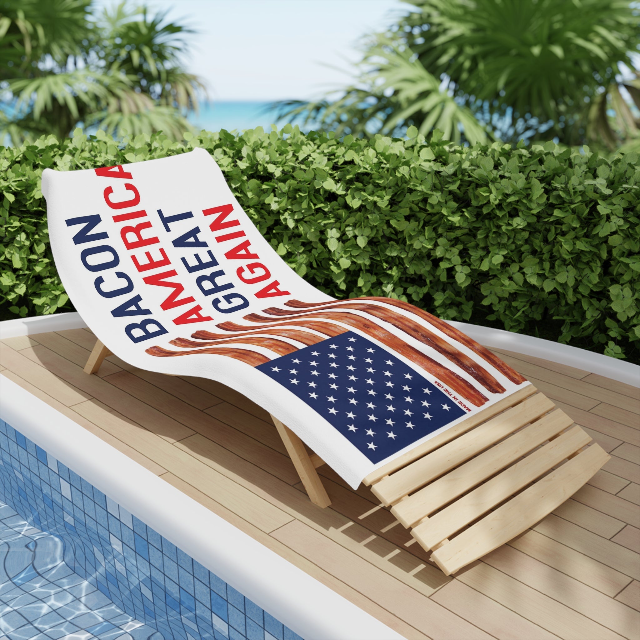 Bacon America Great Again Beach Towel | American Flag Bacon Strips