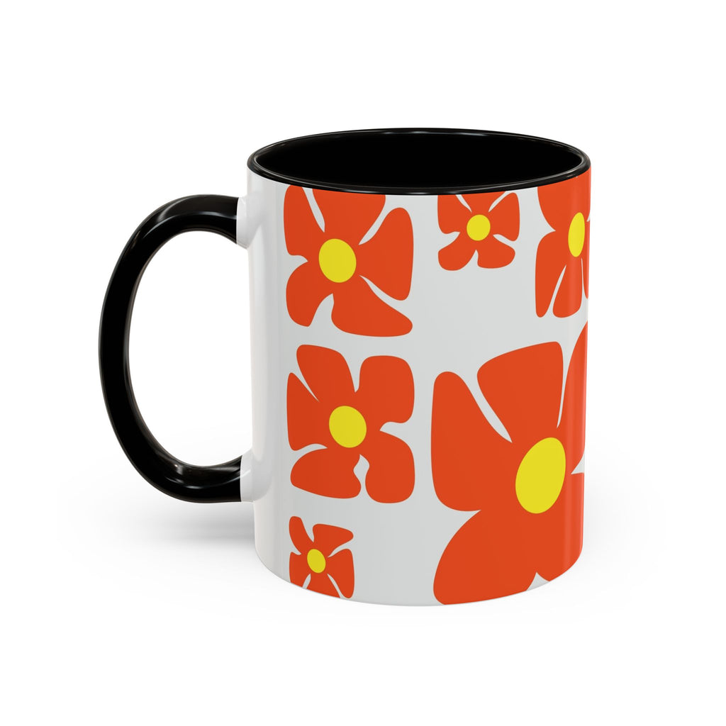 Retro Orange Flower Pattern Mug | 11oz 15oz Colorful Ceramic