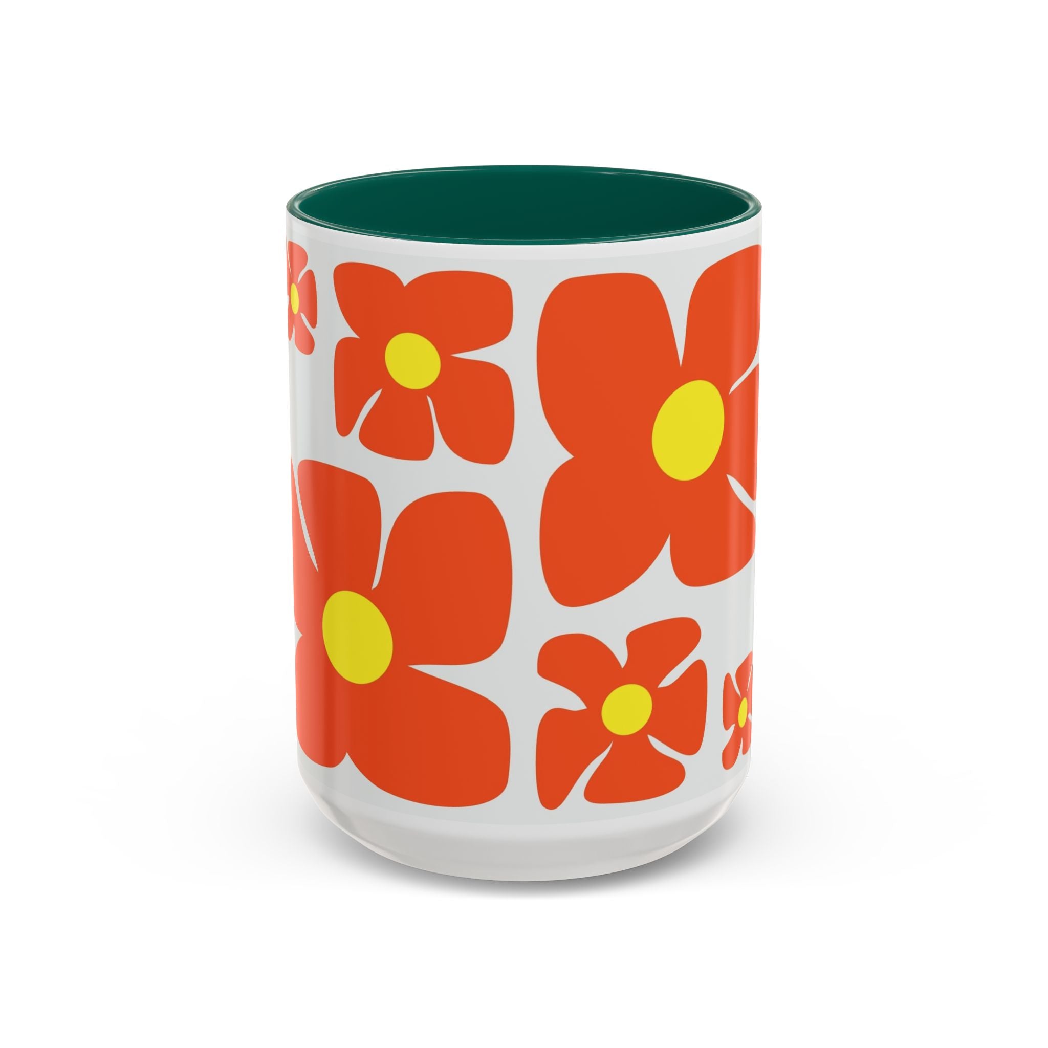Retro Orange Flower Pattern Mug | 11oz 15oz Colorful Ceramic