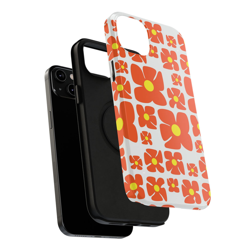 Retro Orange Floral Phone Case | Impact-Resistant Case