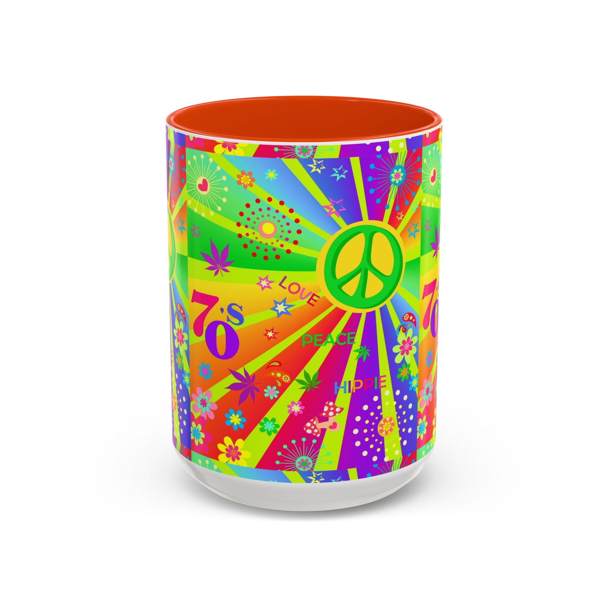 70s Peace Sign Psychedelic Mug | Retro Hippie Rainbow Coffee Cup
