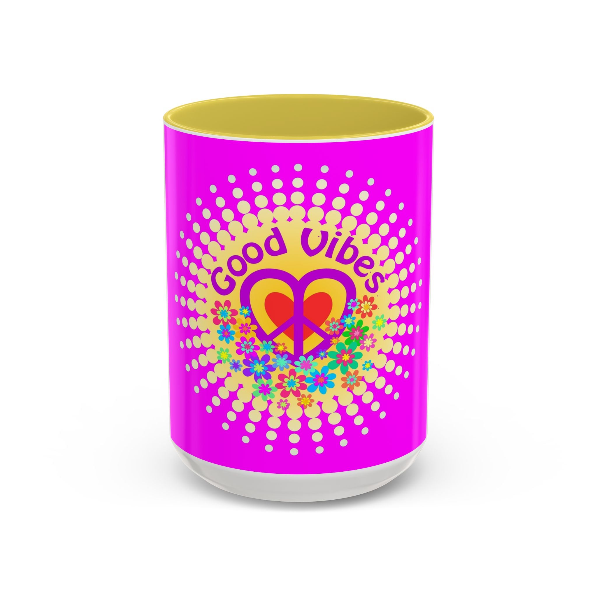 Good Vibes Peace Heart Floral Mug | Colorful 11oz 15oz Ceramic