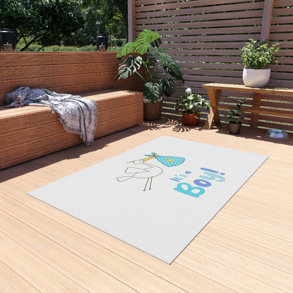It's a Boy stork illustration Outdoor Rug | baby shower nursery decor