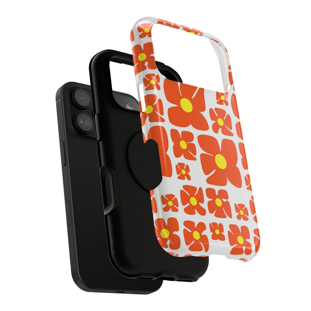 Retro Orange Floral Phone Case | Impact-Resistant Case