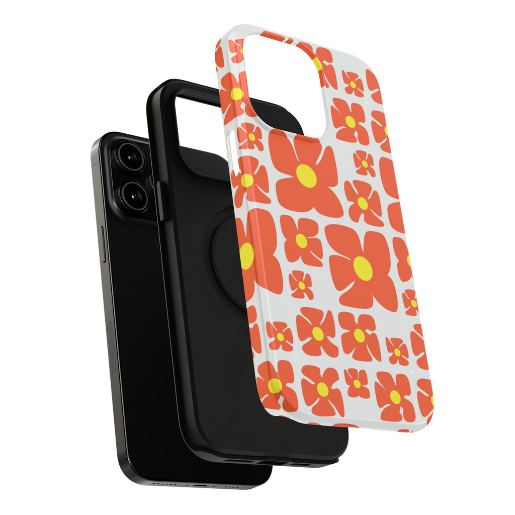 Retro Orange Floral Phone Case | Impact-Resistant Case