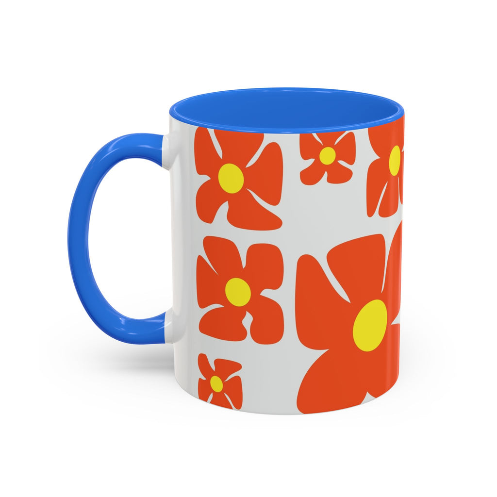 Retro Orange Flower Pattern Mug | 11oz 15oz Colorful Ceramic