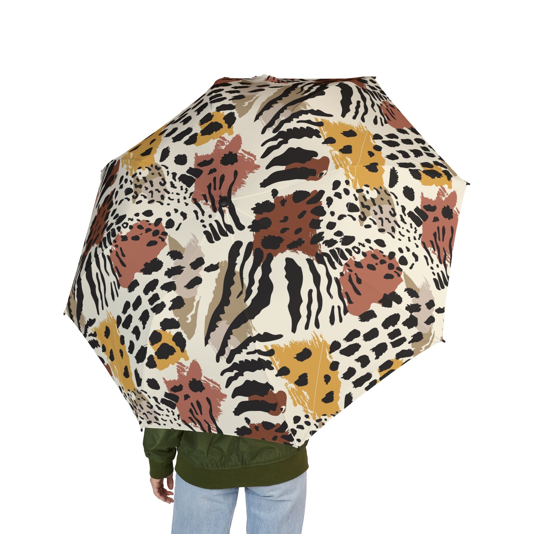 Abstract Animal Print Foldable Umbrella | Leopard Zebra Pattern, Neutral Tones
