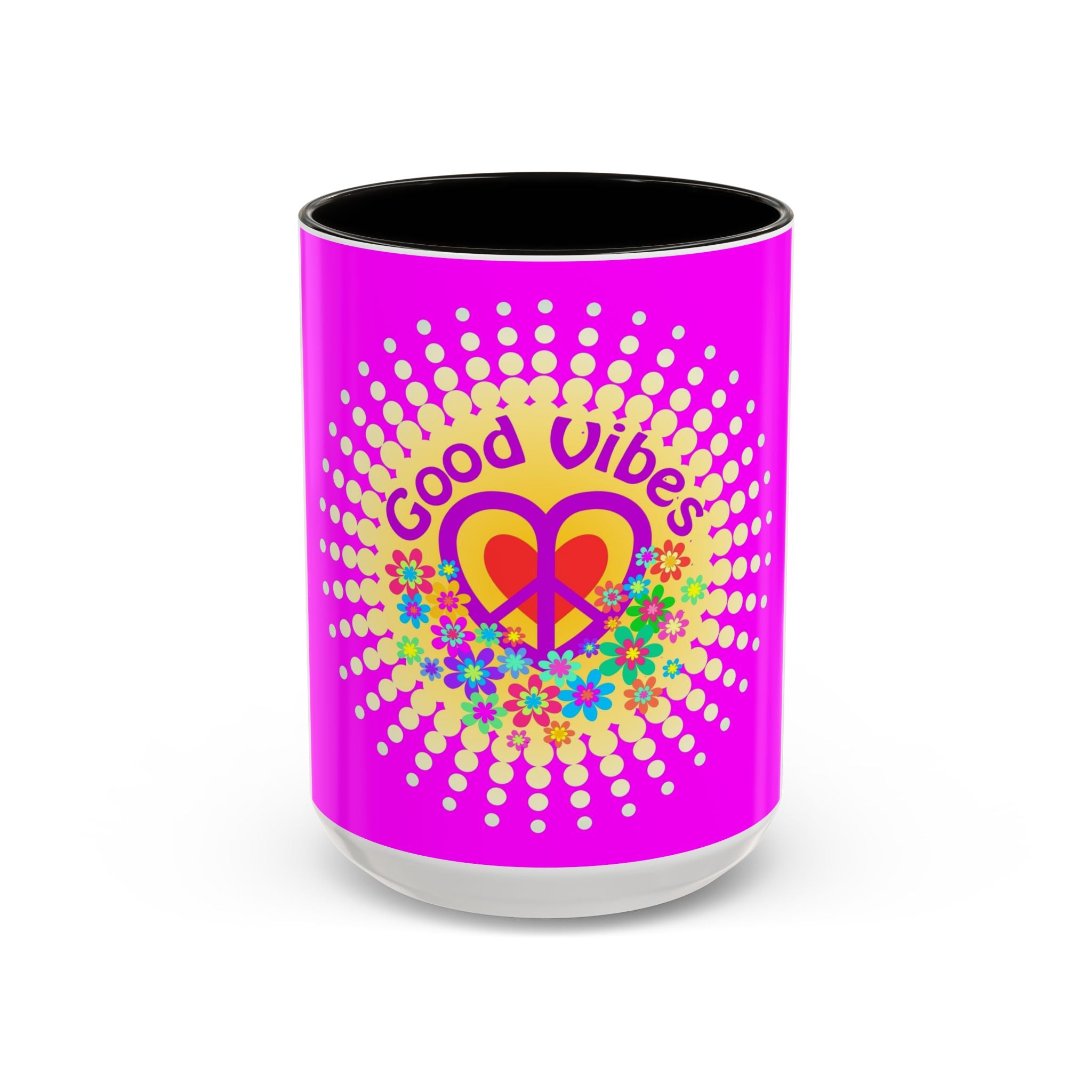 Good Vibes Peace Heart Floral Mug | Colorful 11oz 15oz Ceramic