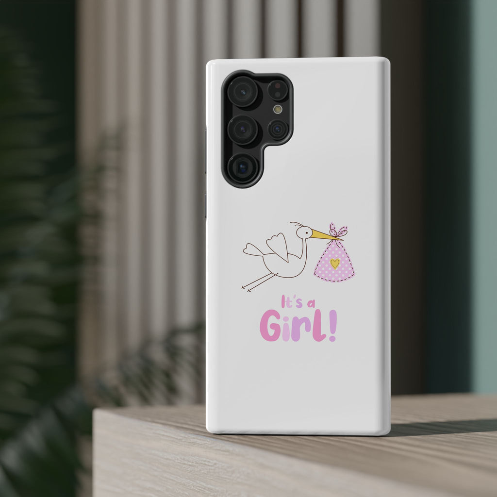 Stork carrying bundle "It's a Girl!" Phone Case | Impact-Resistant Case