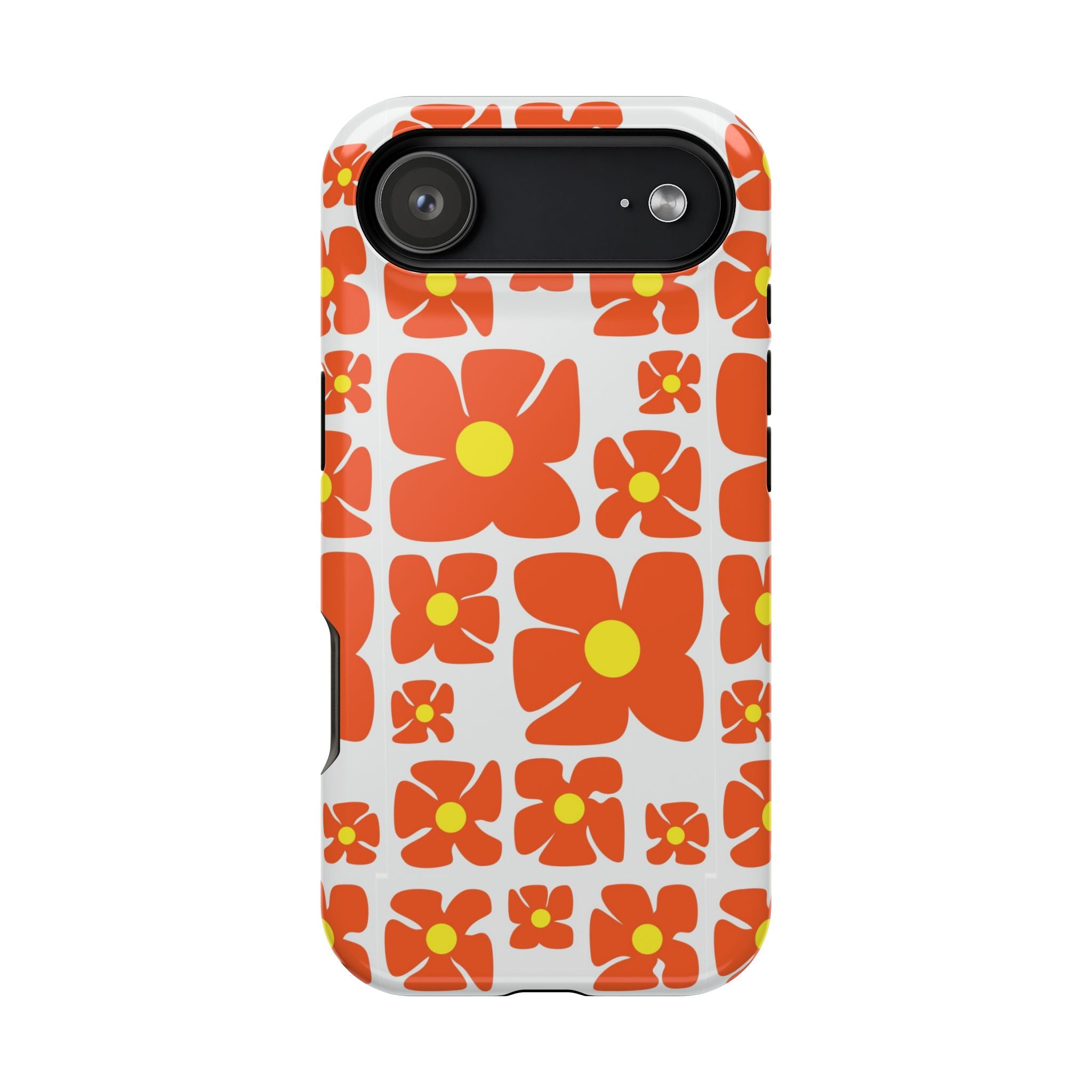 Retro Orange Floral Phone Case | Impact-Resistant Case
