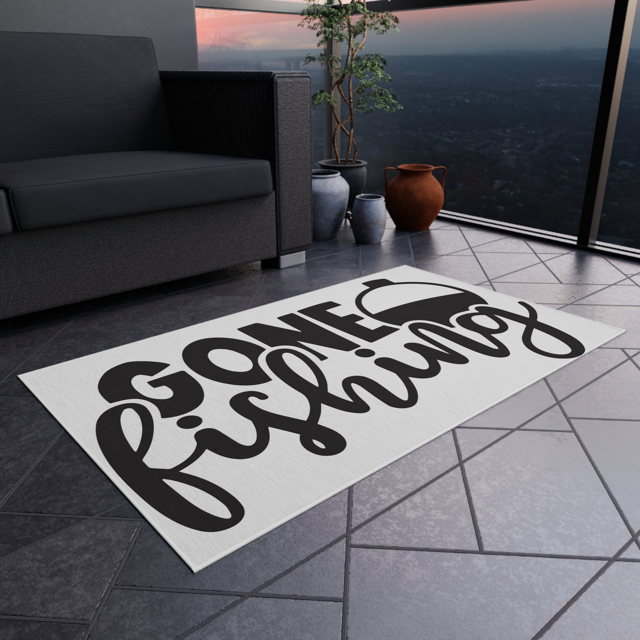 Gone Fishing Outdoor Rug | Fishing Float Graphic Mat