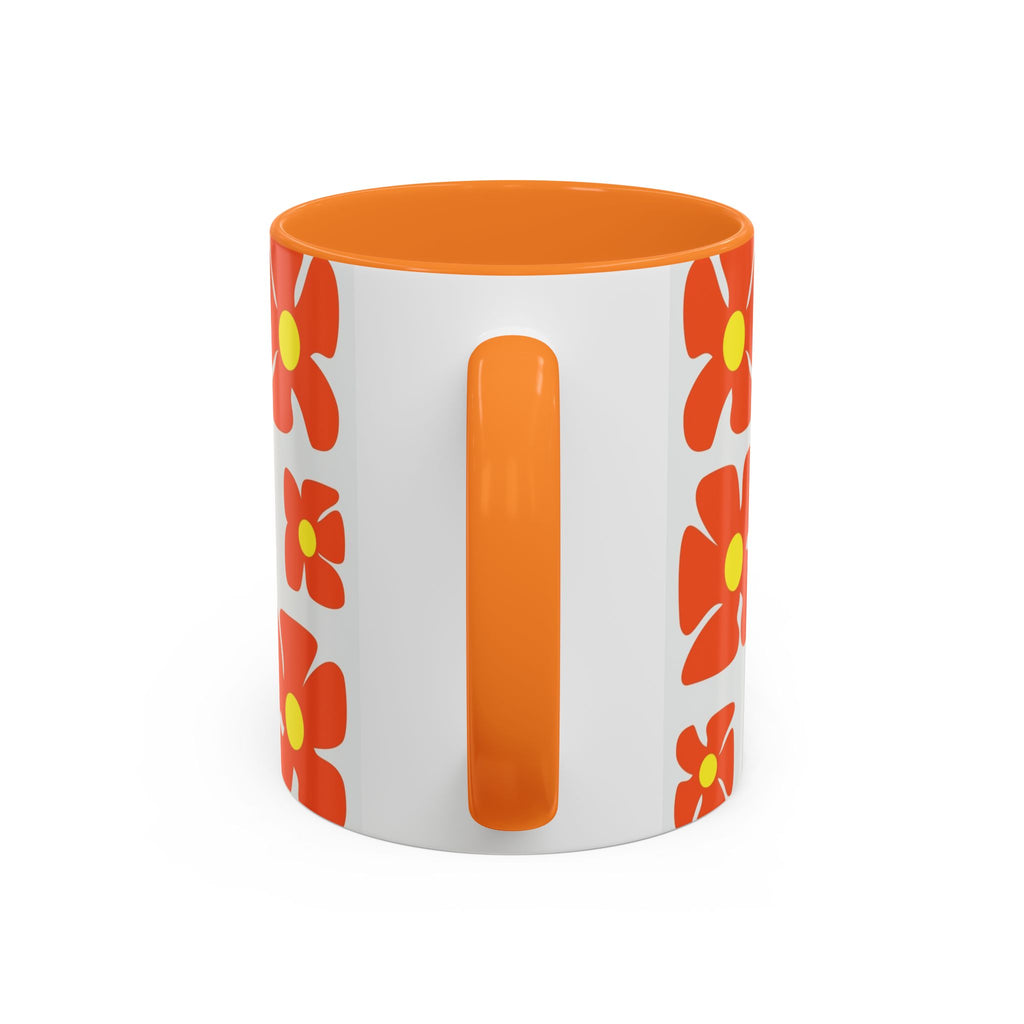 Retro Orange Flower Pattern Mug | 11oz 15oz Colorful Ceramic