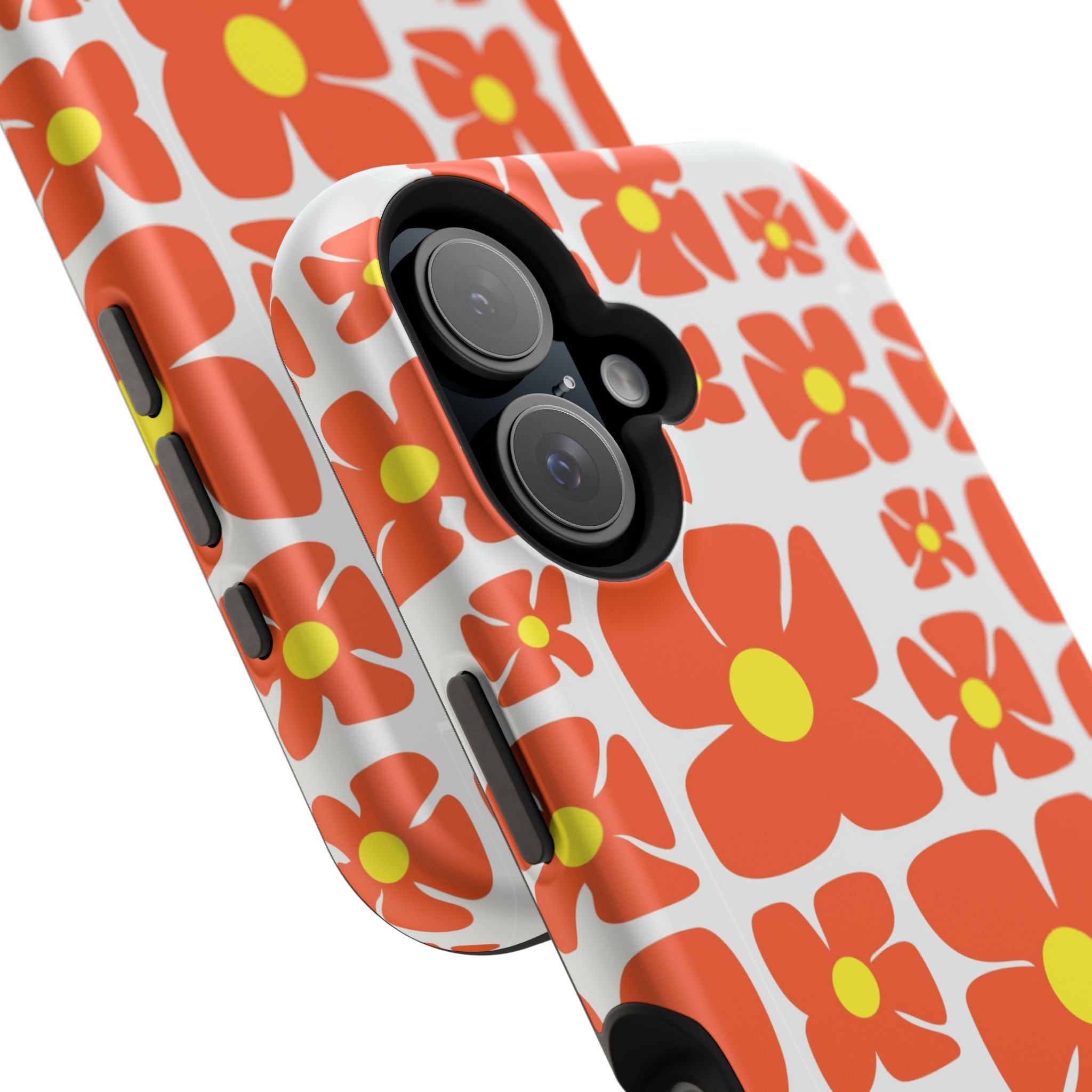 Retro Orange Floral Phone Case | Impact-Resistant Case