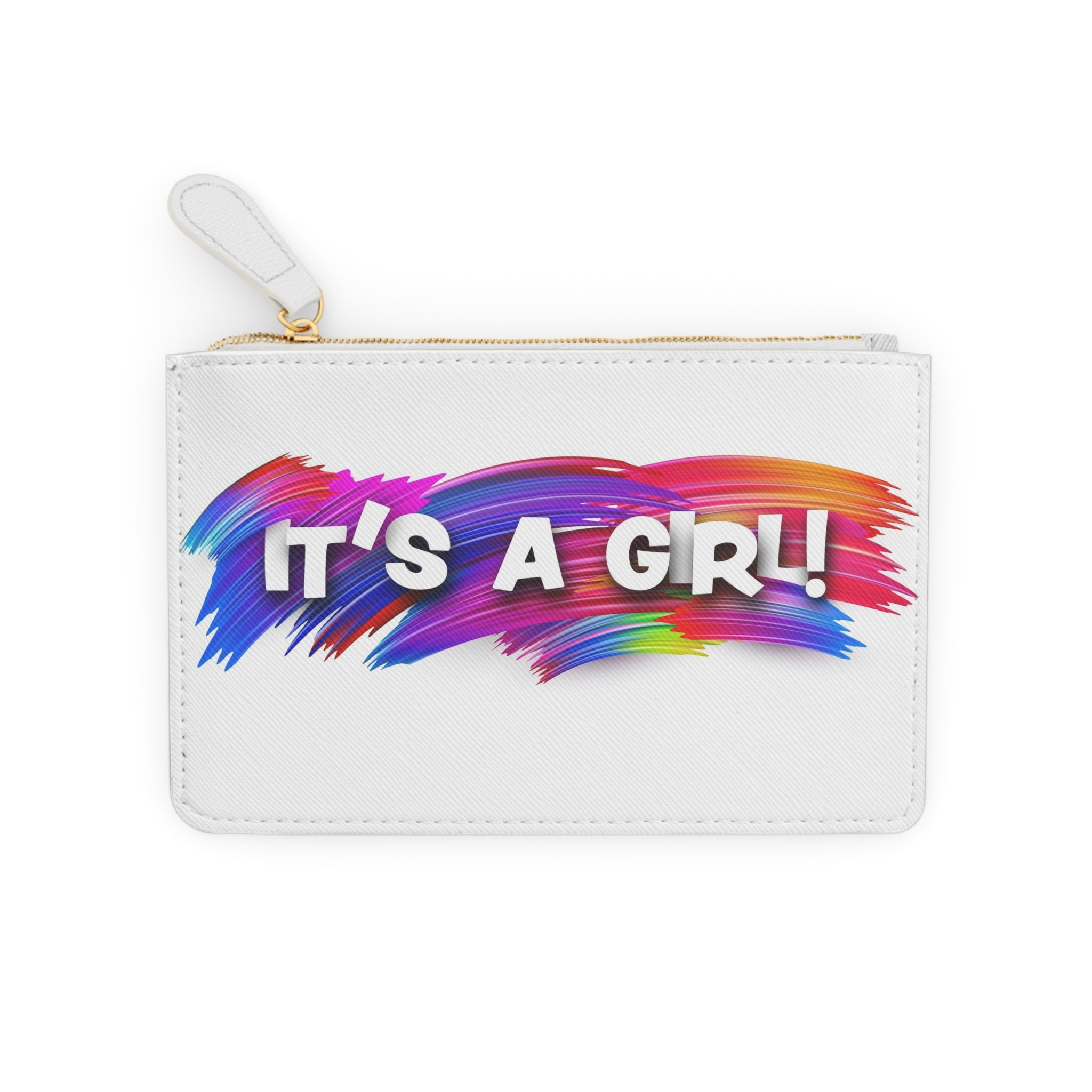 It's a Girl! Mini Clutch Bag | Rainbow Brushstroke Baby Announcement