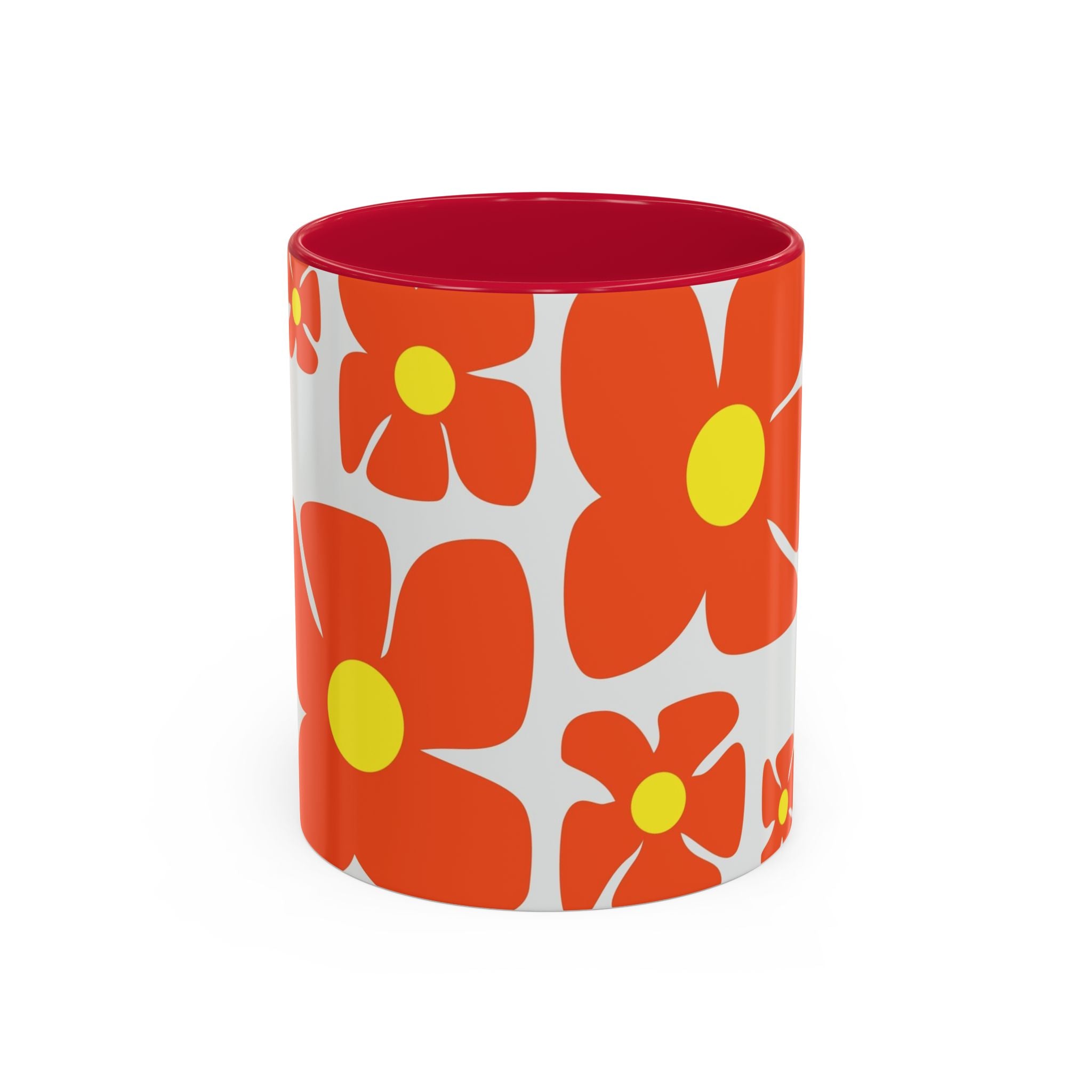 Retro Orange Flower Pattern Mug | 11oz 15oz Colorful Ceramic