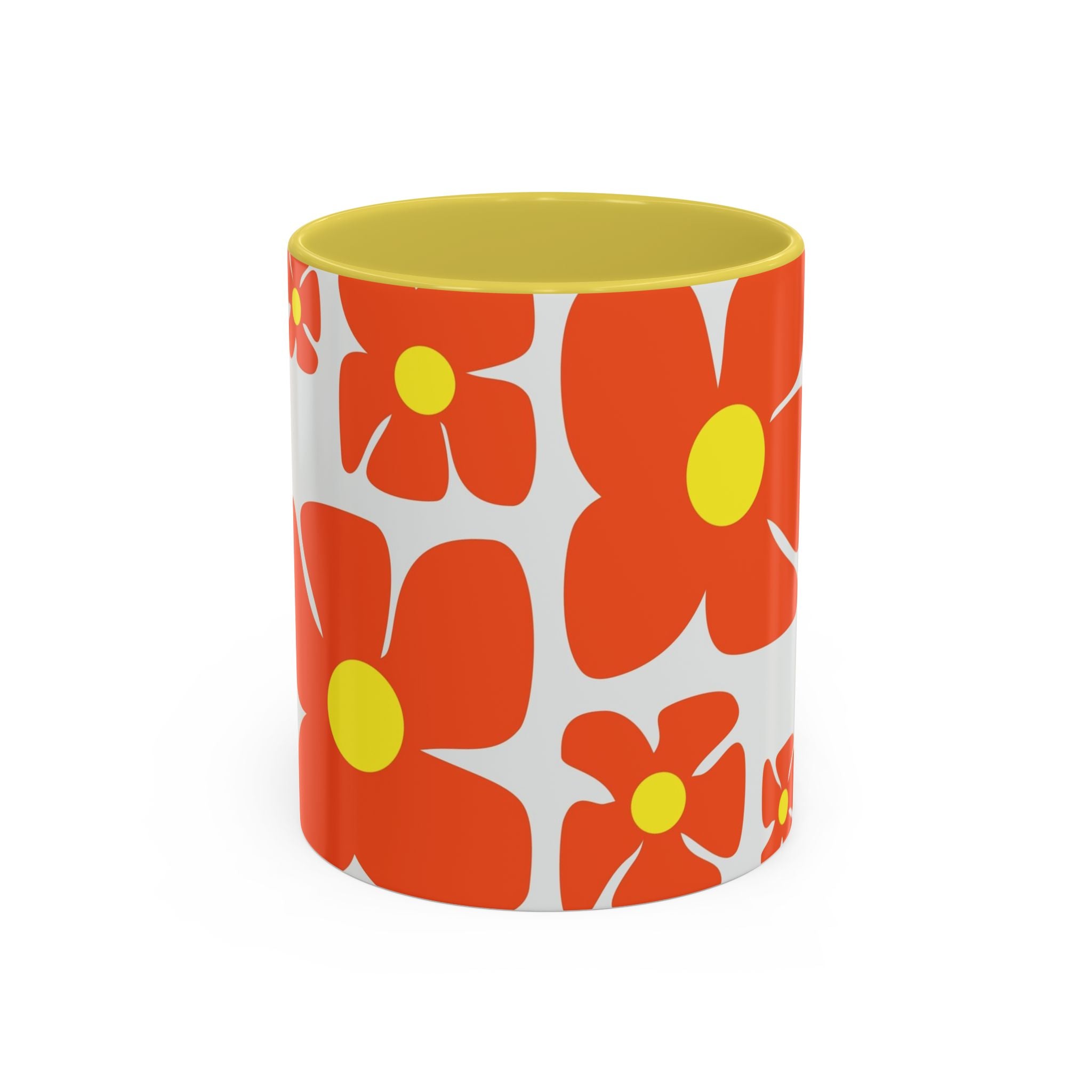 Retro Orange Flower Pattern Mug | 11oz 15oz Colorful Ceramic