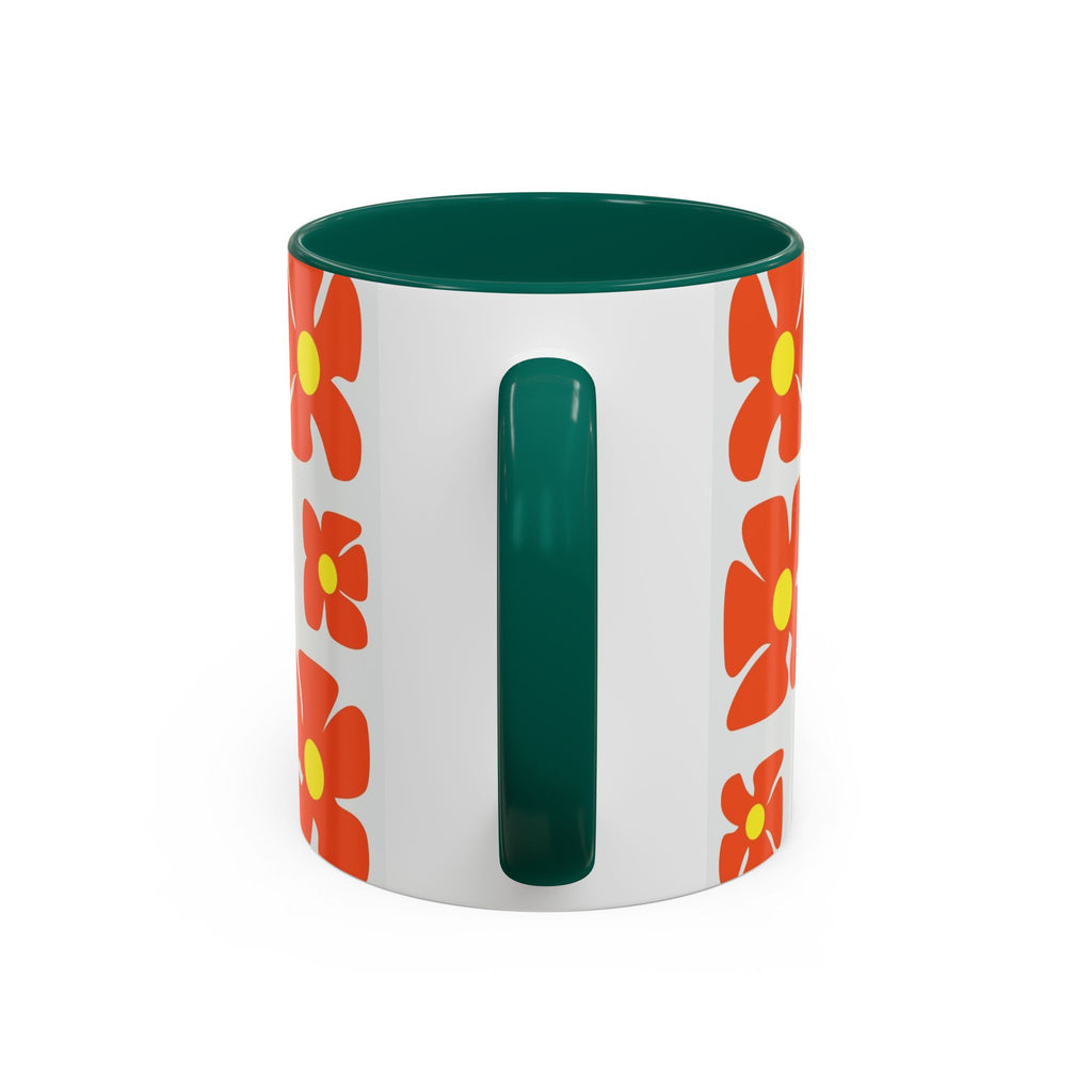 Retro Orange Flower Pattern Mug | 11oz 15oz Colorful Ceramic