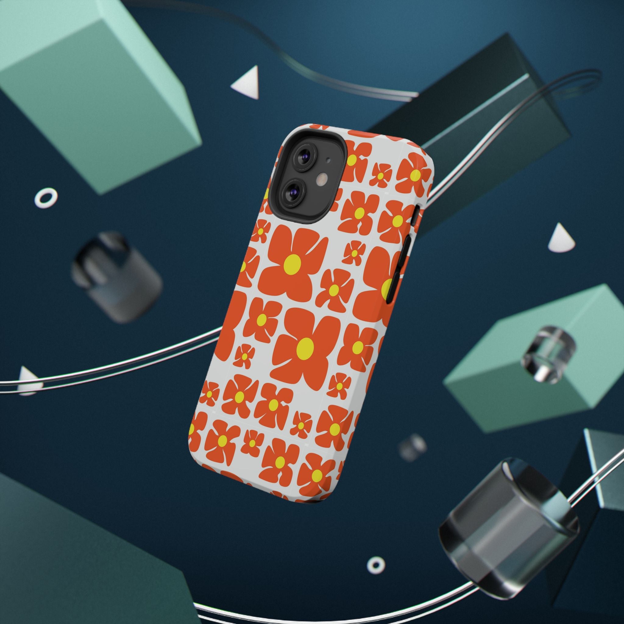 Retro Orange Floral Phone Case | Impact-Resistant Case