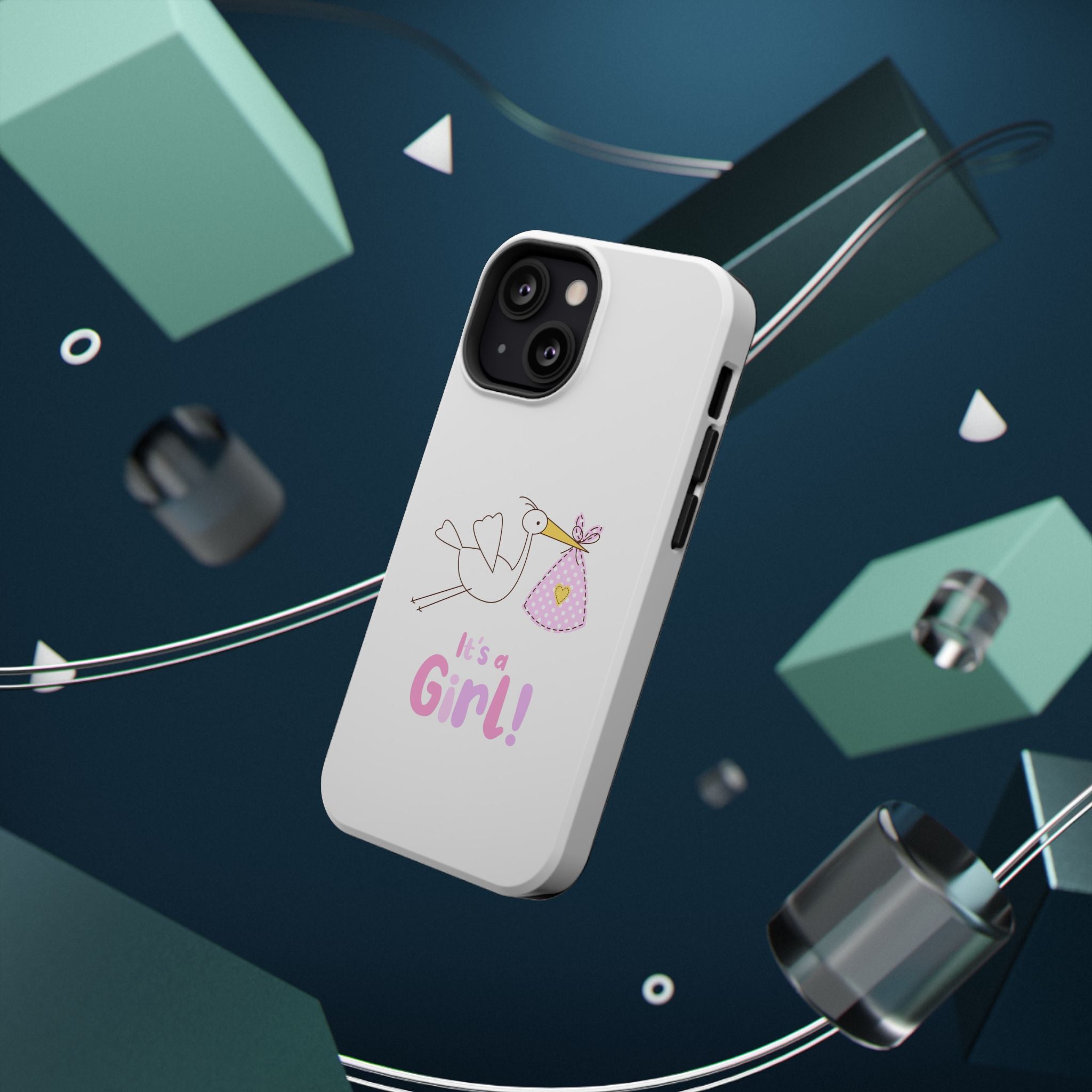 Stork carrying bundle "It's a Girl!" Phone Case | Impact-Resistant Case
