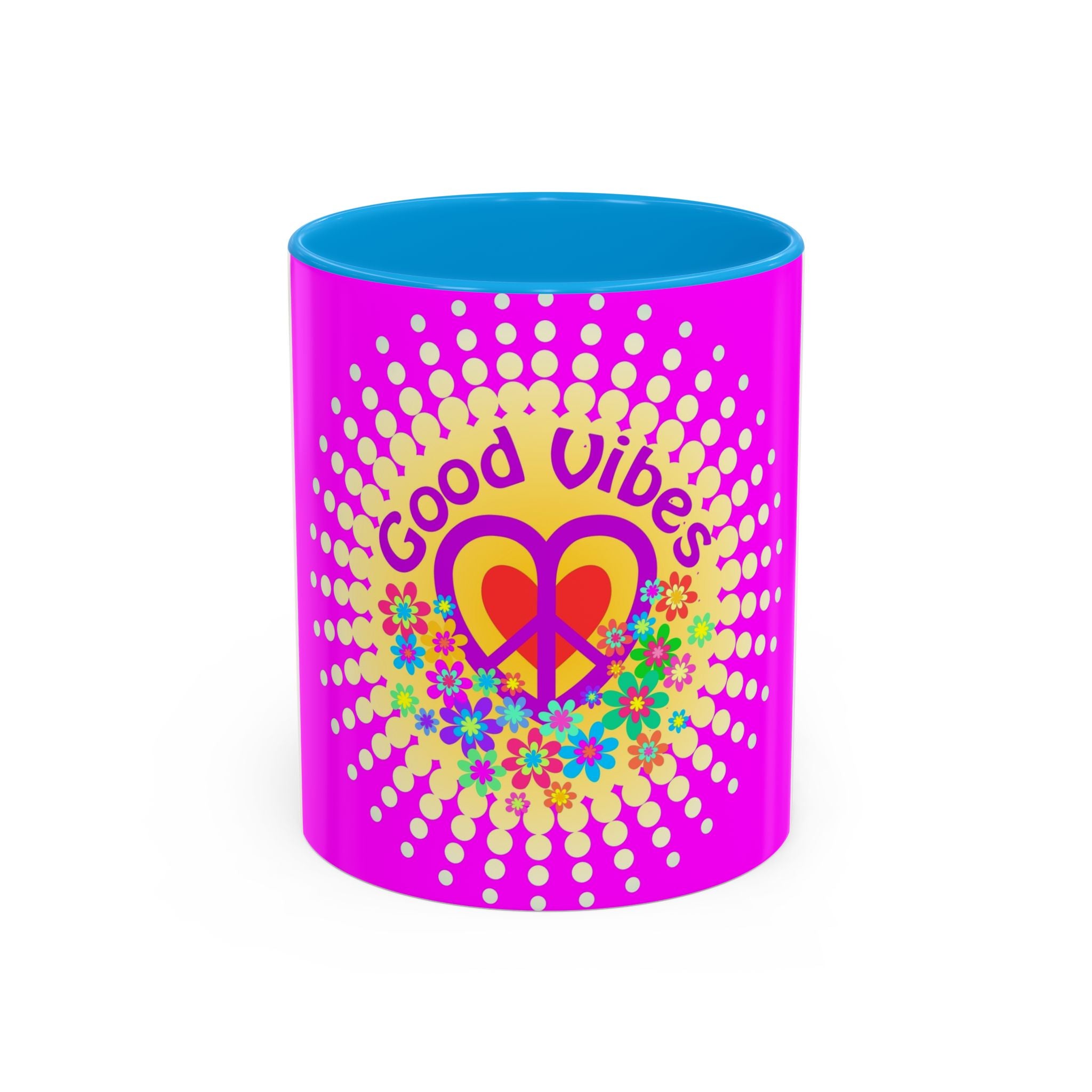 Good Vibes Peace Heart Floral Mug | Colorful 11oz 15oz Ceramic