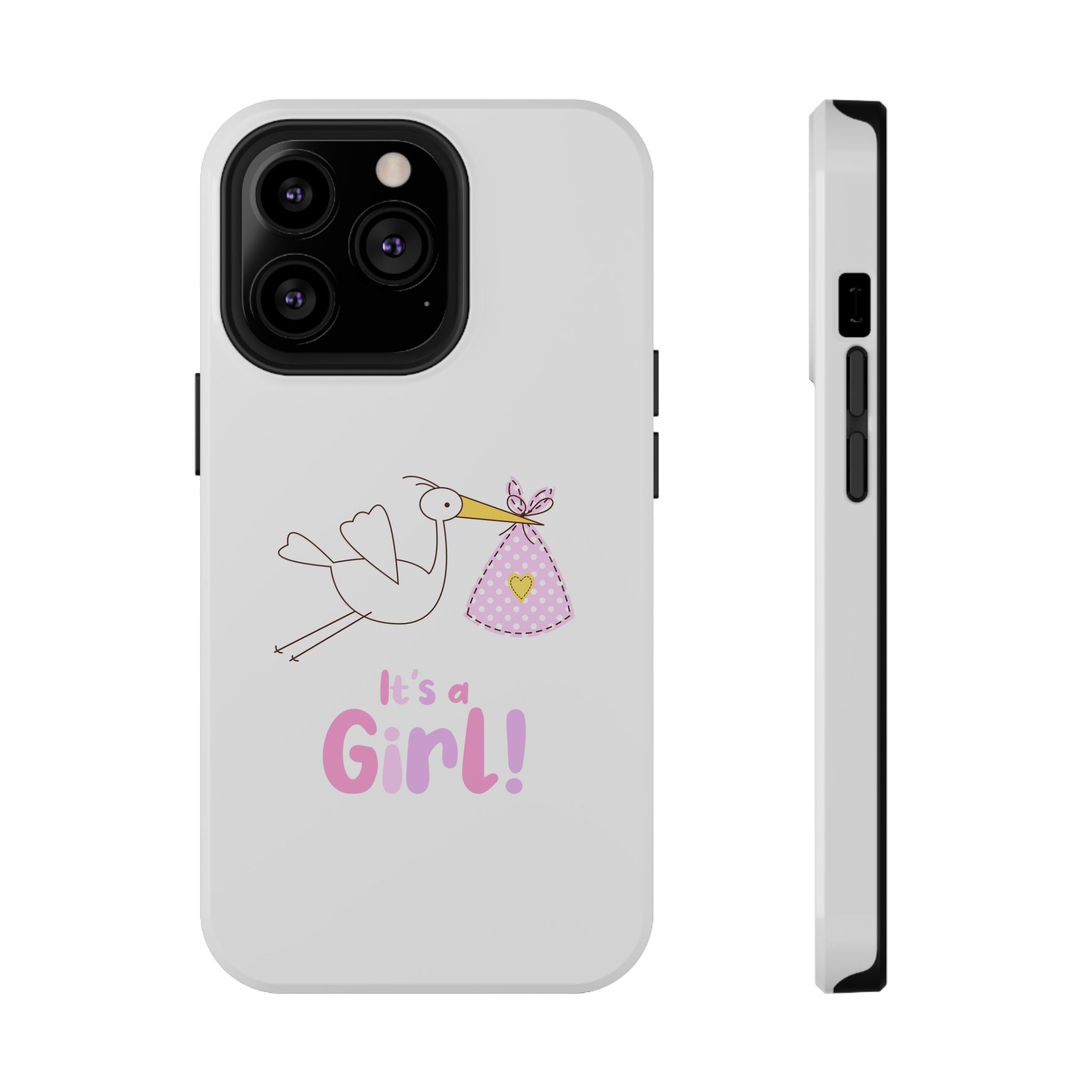 Stork carrying bundle "It's a Girl!" Phone Case | Impact-Resistant Case