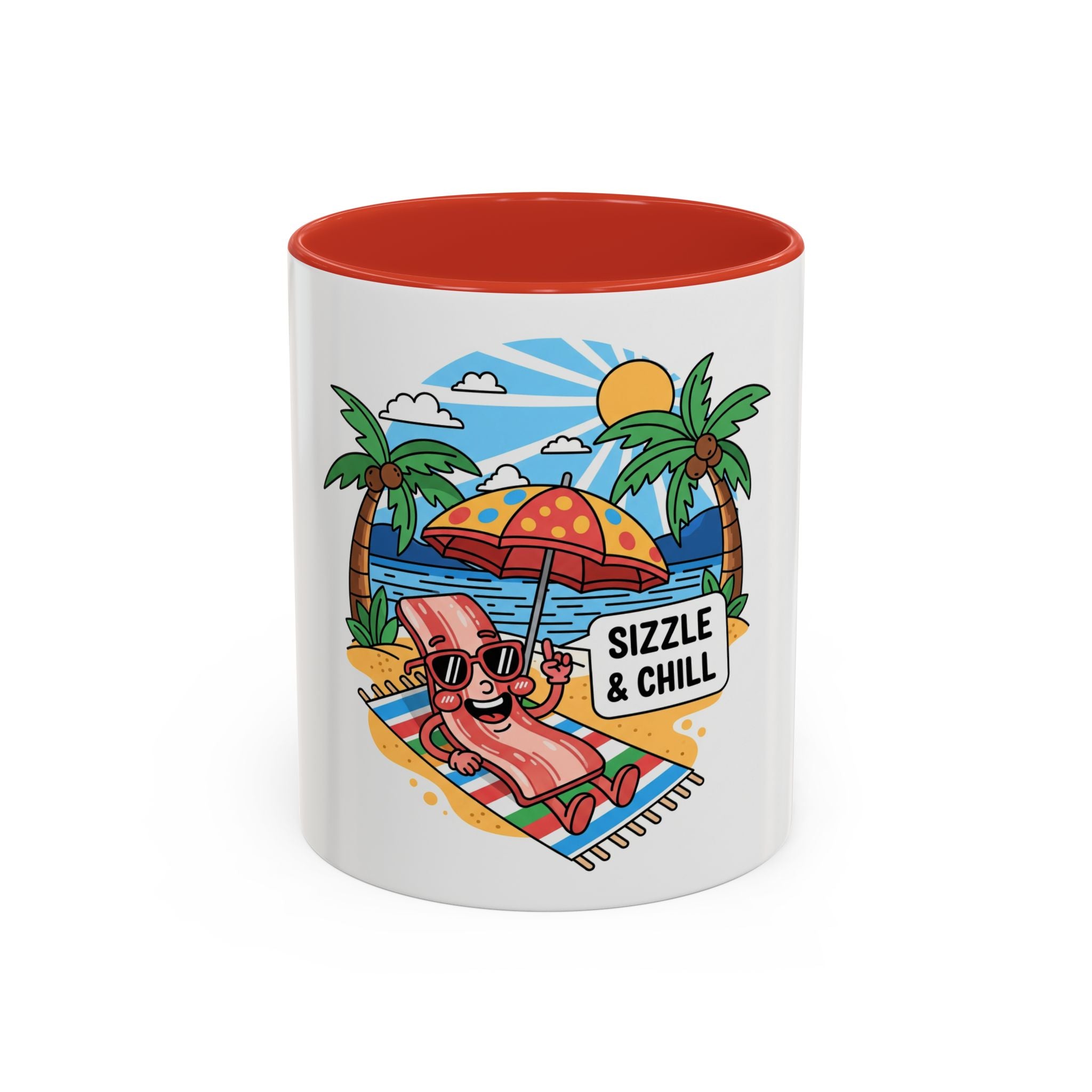 Sizzle & Chill Bacon Sunbathing Cartoon Accent Coffee Mug | 11oz or 15oz