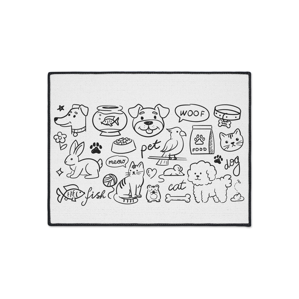 Hand Drawn Pet Doodles Heavy Duty Floor Mat | Dog Cat Rabbit Fish Bird