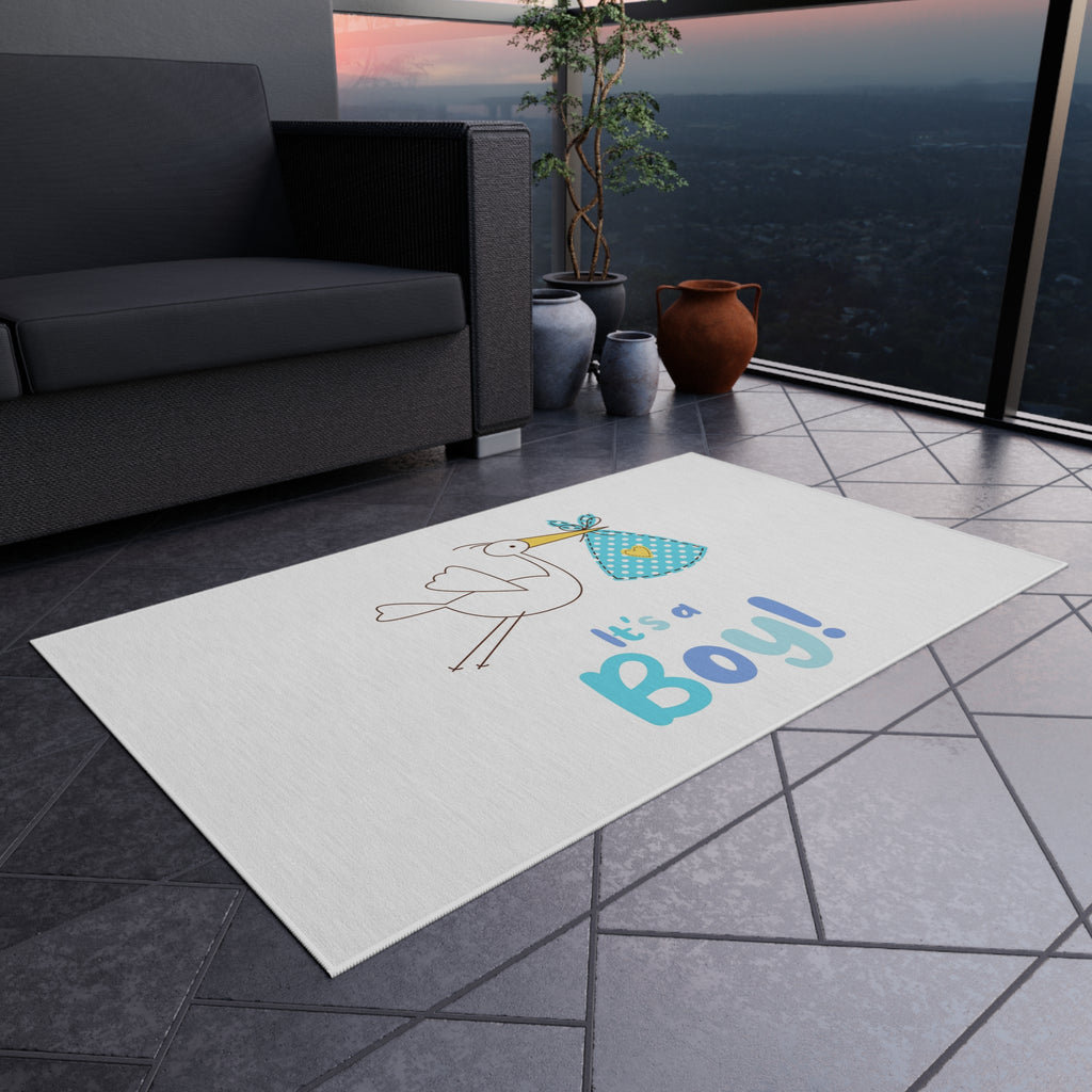 It's a Boy stork illustration Outdoor Rug | baby shower nursery decor
