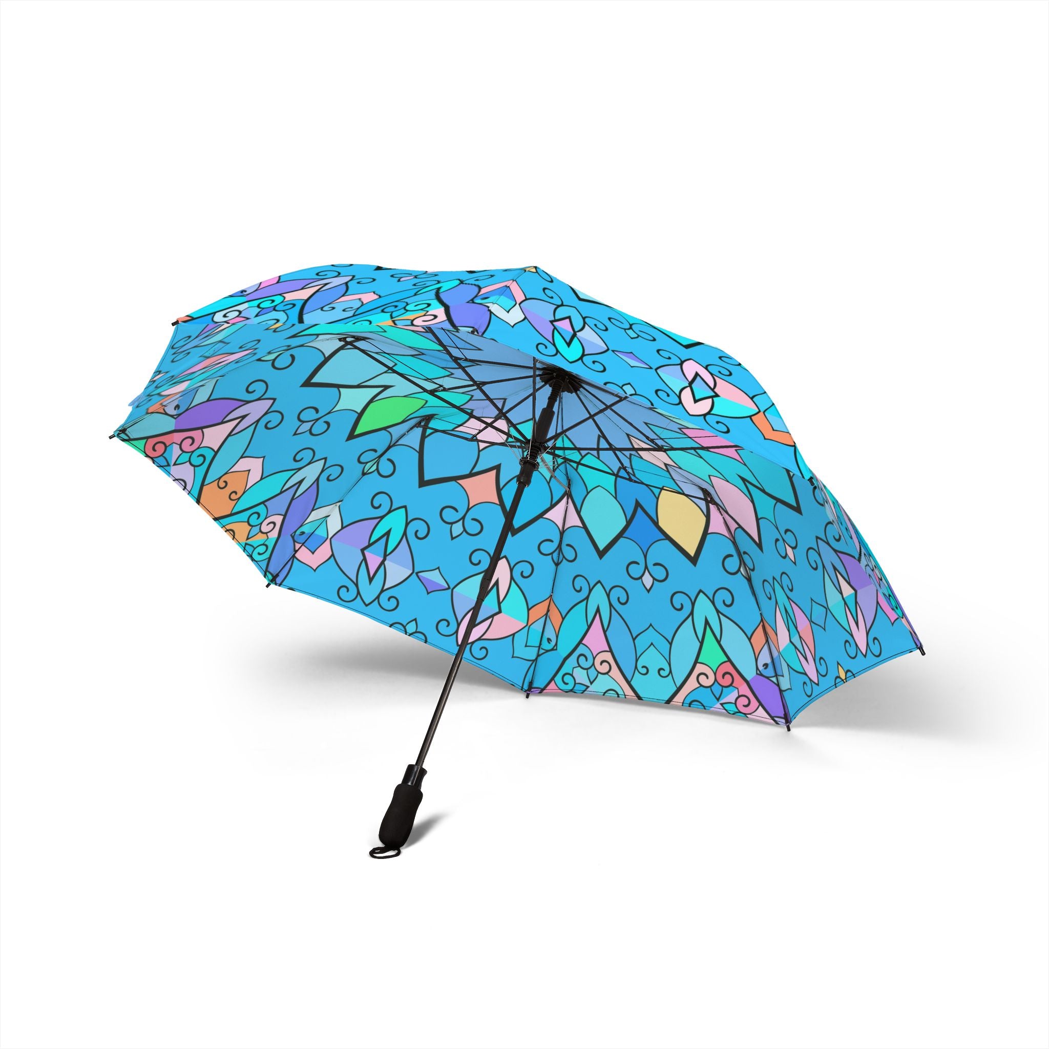 Blue Floral Mandala Umbrella | Foldable Rain Umbrella