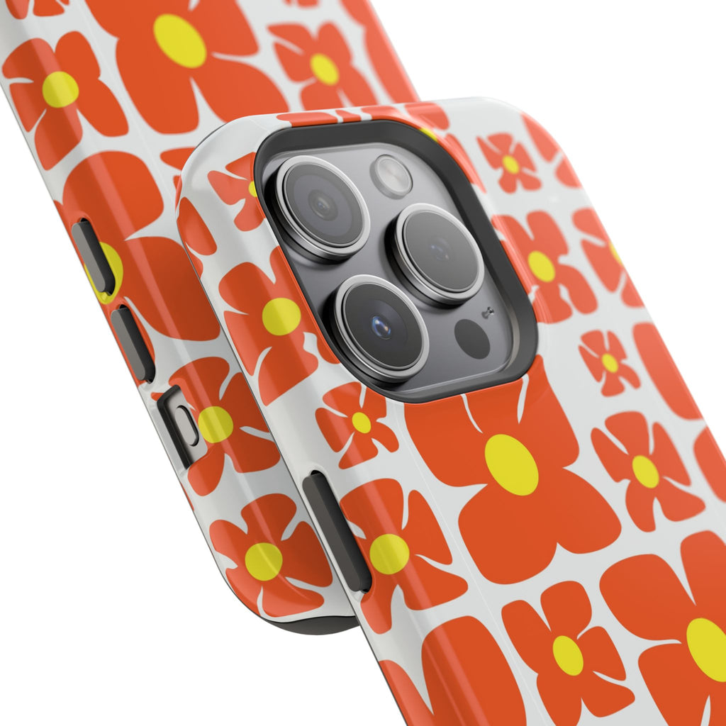Retro Orange Floral Phone Case | Impact-Resistant Case