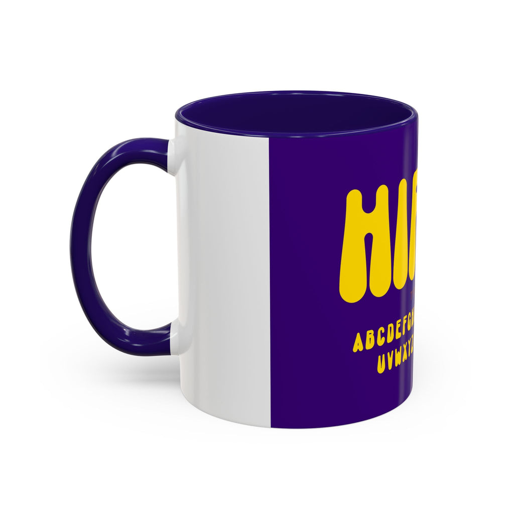 Hippie Typography Mug | Retro 70s Bubble Letters, Purple Yellow 11oz 15oz
