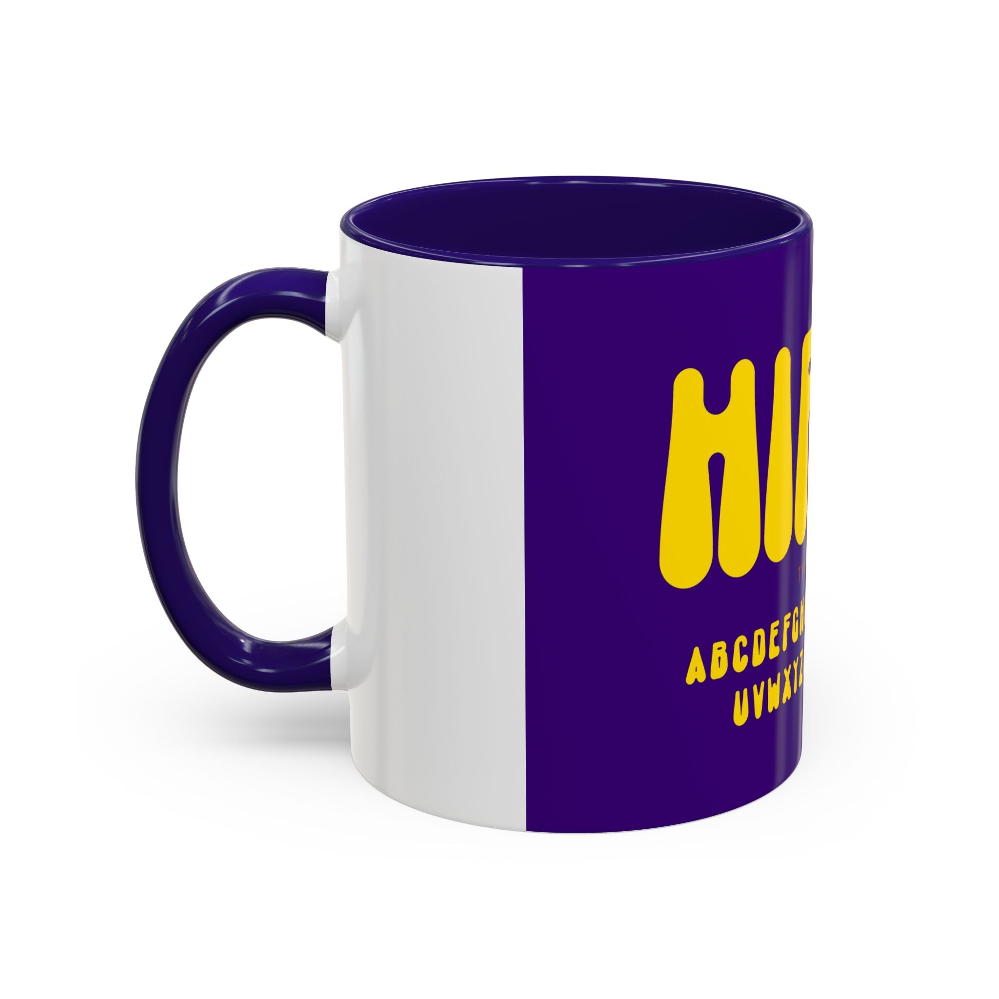 Hippie Typography Mug | Retro 70s Bubble Letters, Purple Yellow 11oz 15oz
