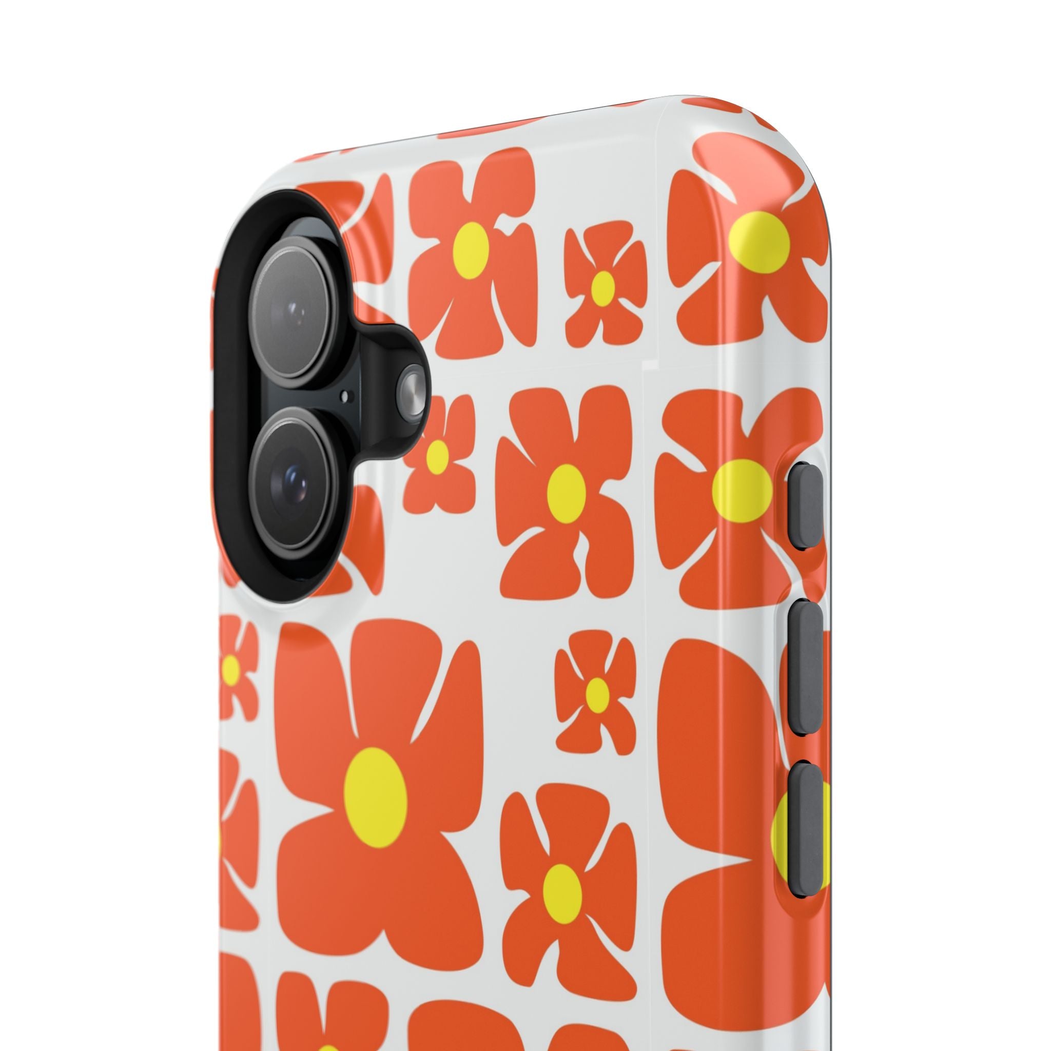 Retro Orange Floral Phone Case | Impact-Resistant Case