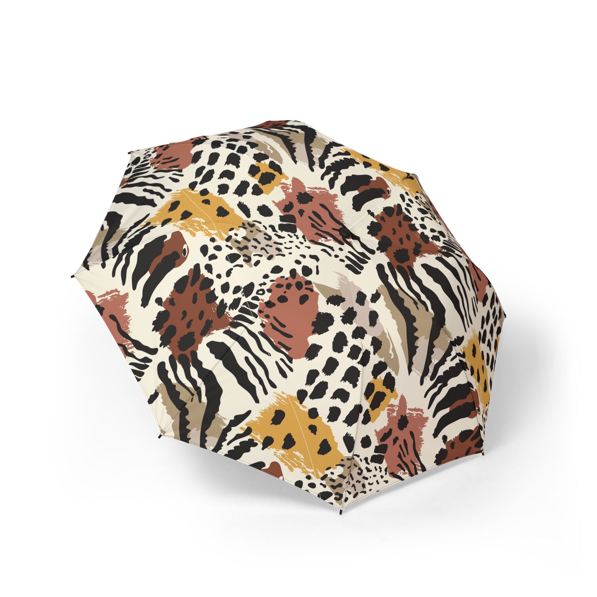 Abstract Animal Print Foldable Umbrella | Leopard Zebra Pattern, Neutral Tones