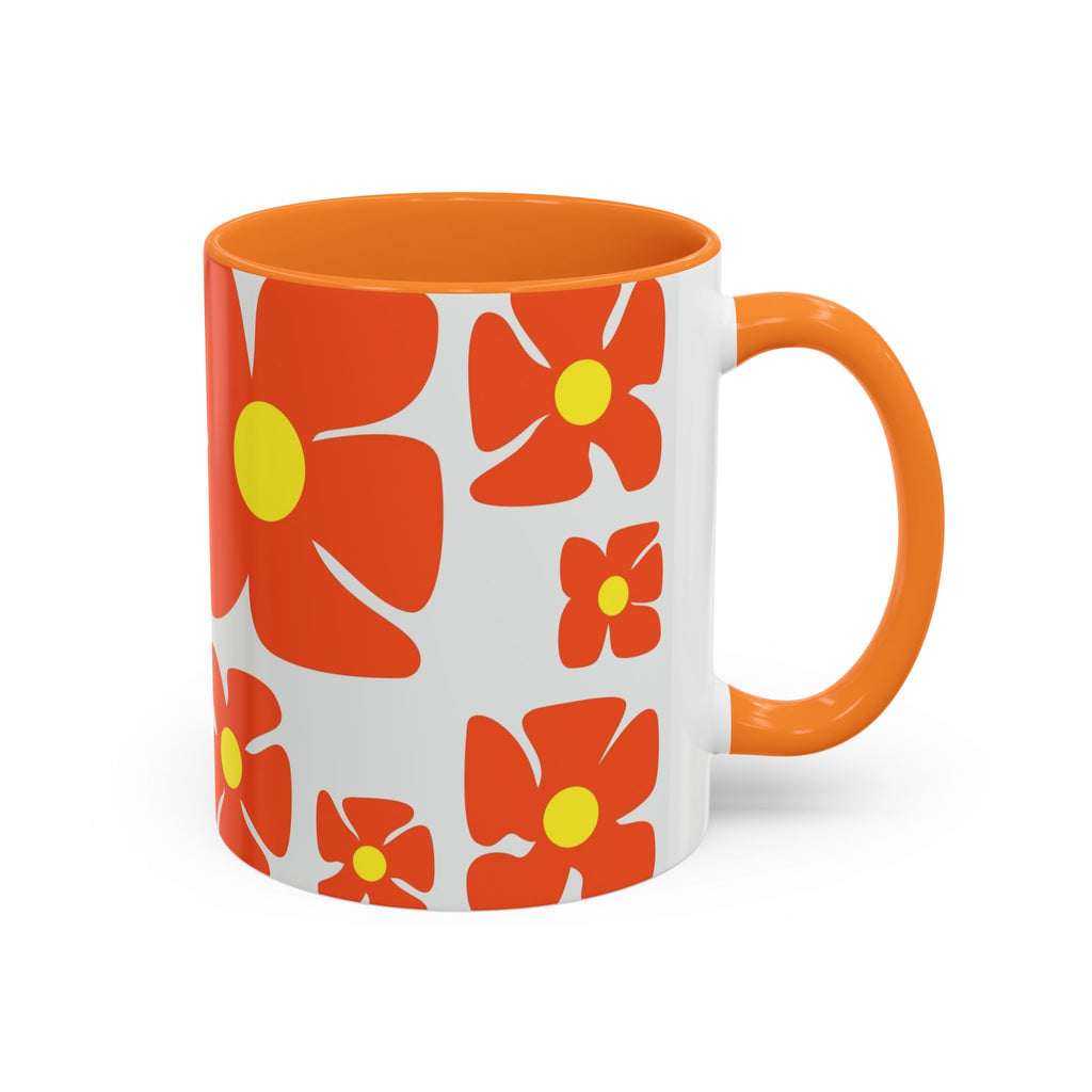Retro Orange Flower Pattern Mug | 11oz 15oz Colorful Ceramic