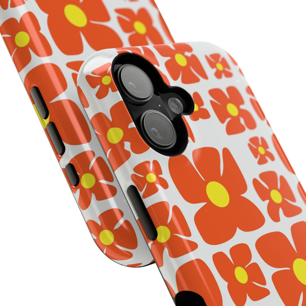 Retro Orange Floral Phone Case | Impact-Resistant Case