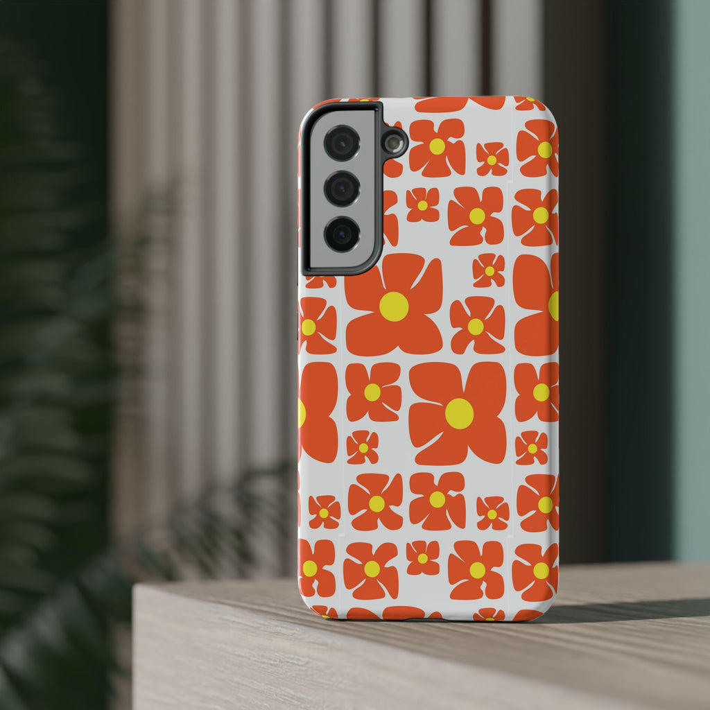 Retro Orange Floral Phone Case | Impact-Resistant Case
