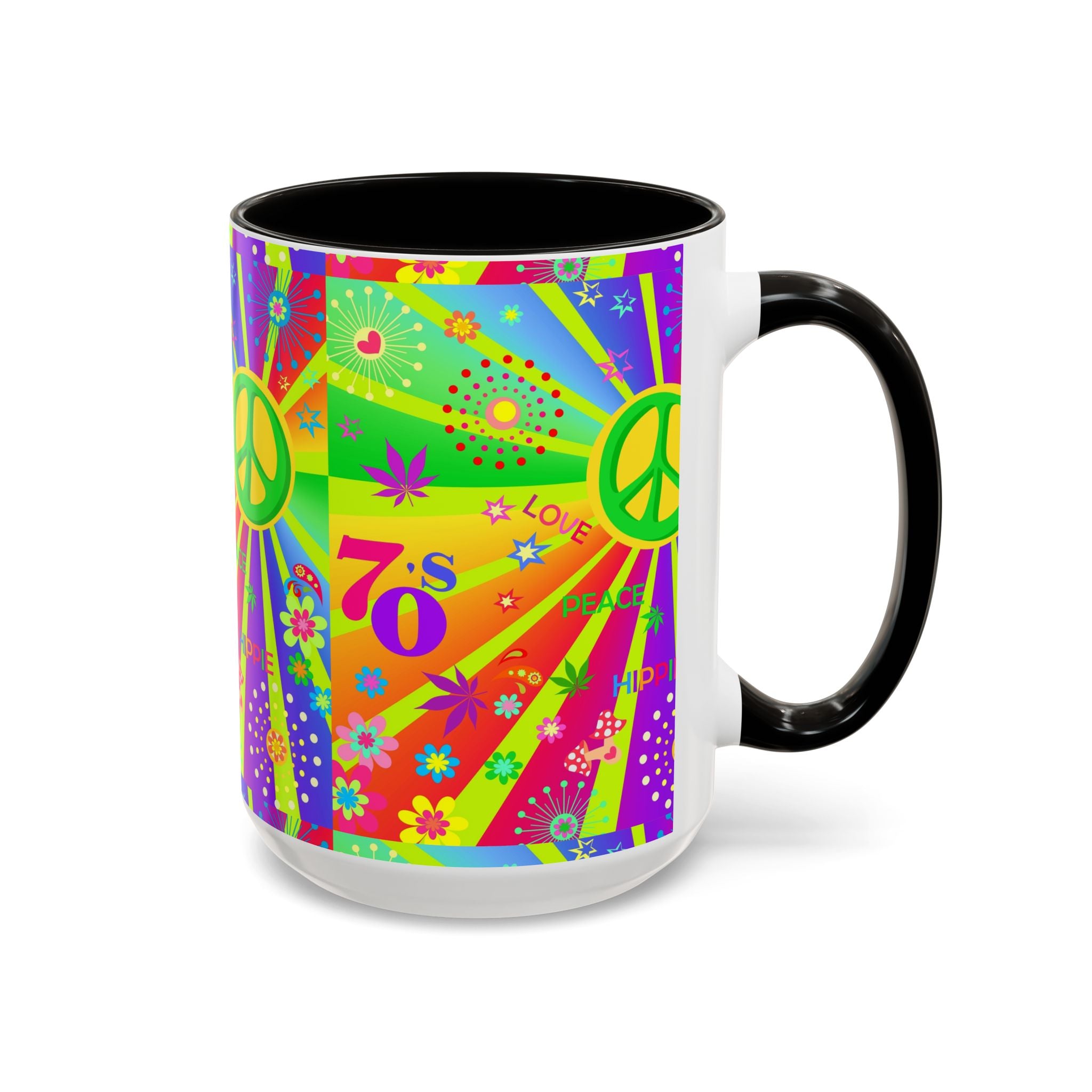 70s Peace Sign Psychedelic Mug | Retro Hippie Rainbow Coffee Cup