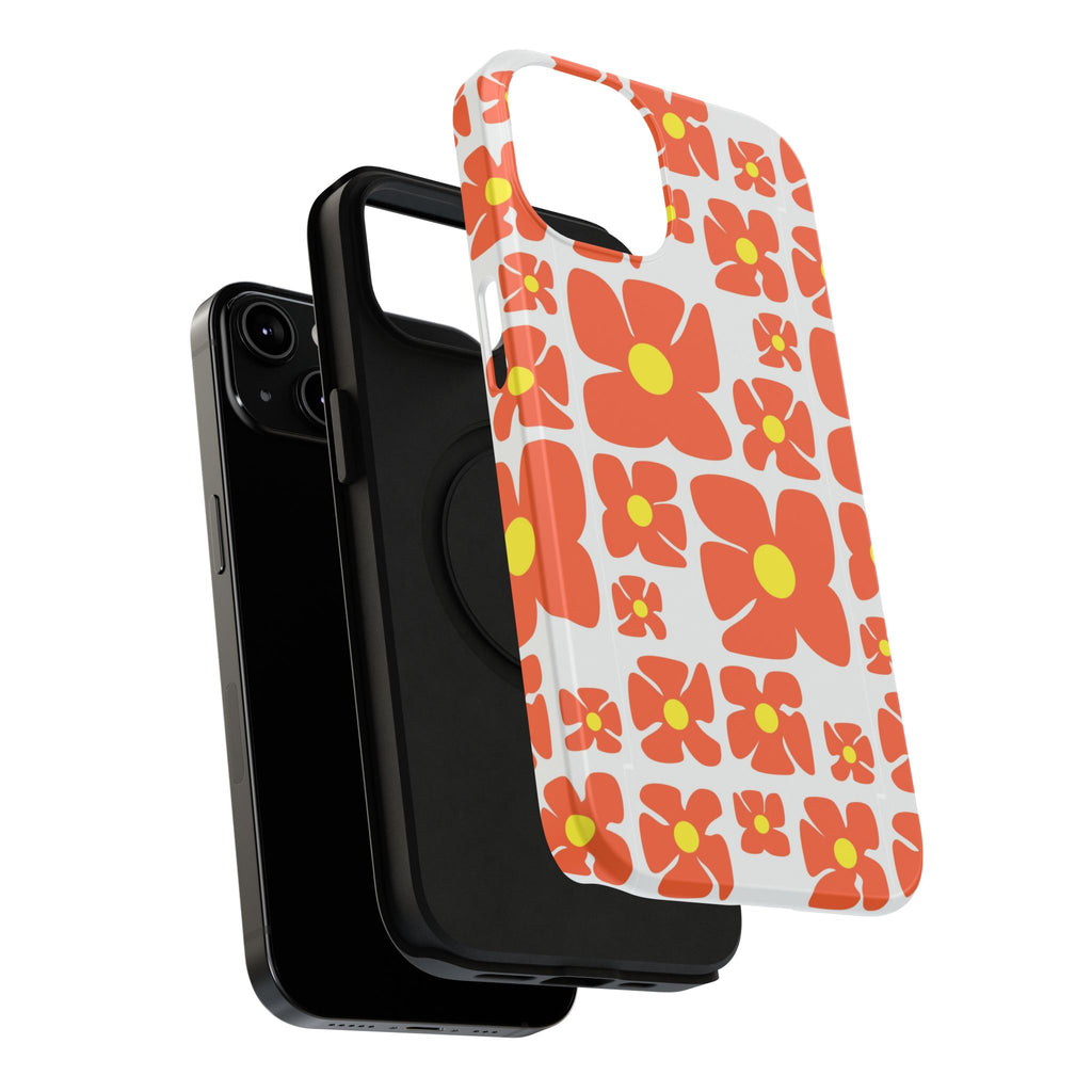 Retro Orange Floral Phone Case | Impact-Resistant Case