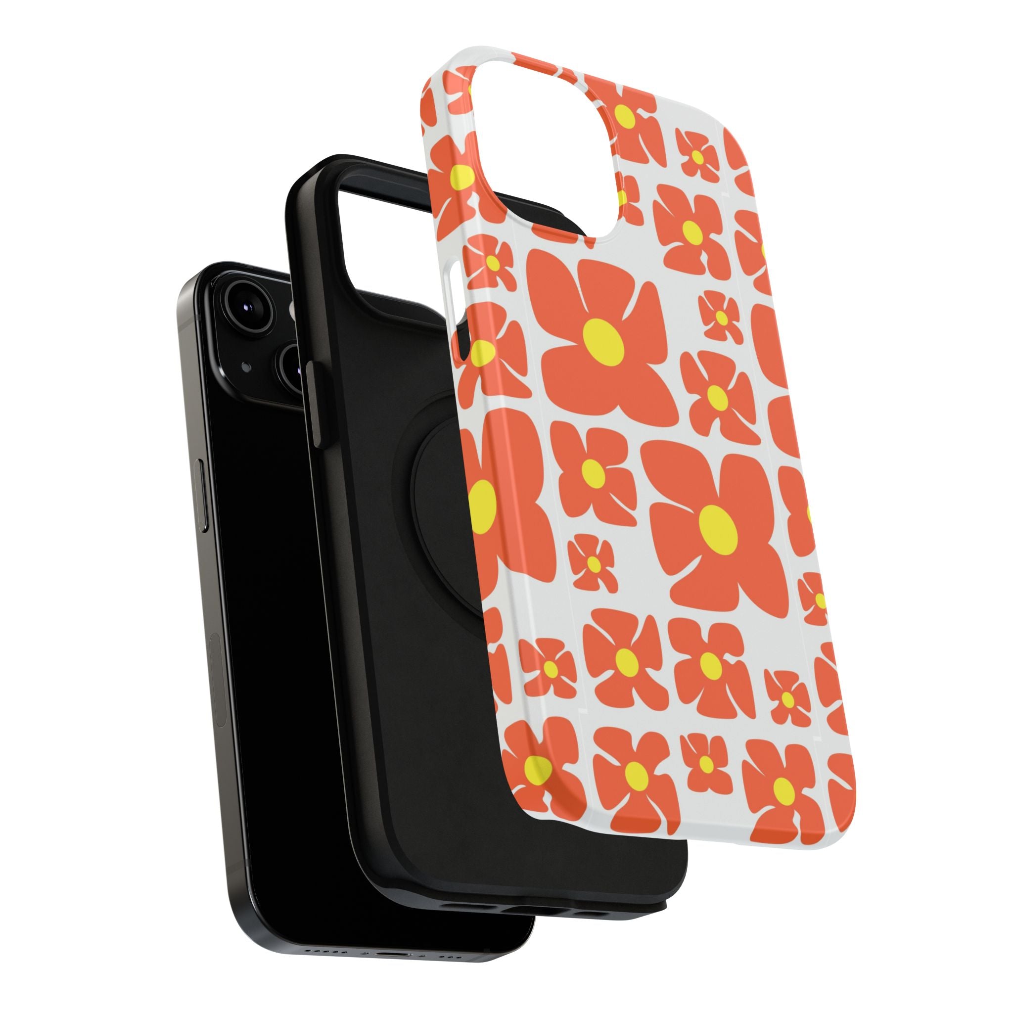 Retro Orange Floral Phone Case | Impact-Resistant Case
