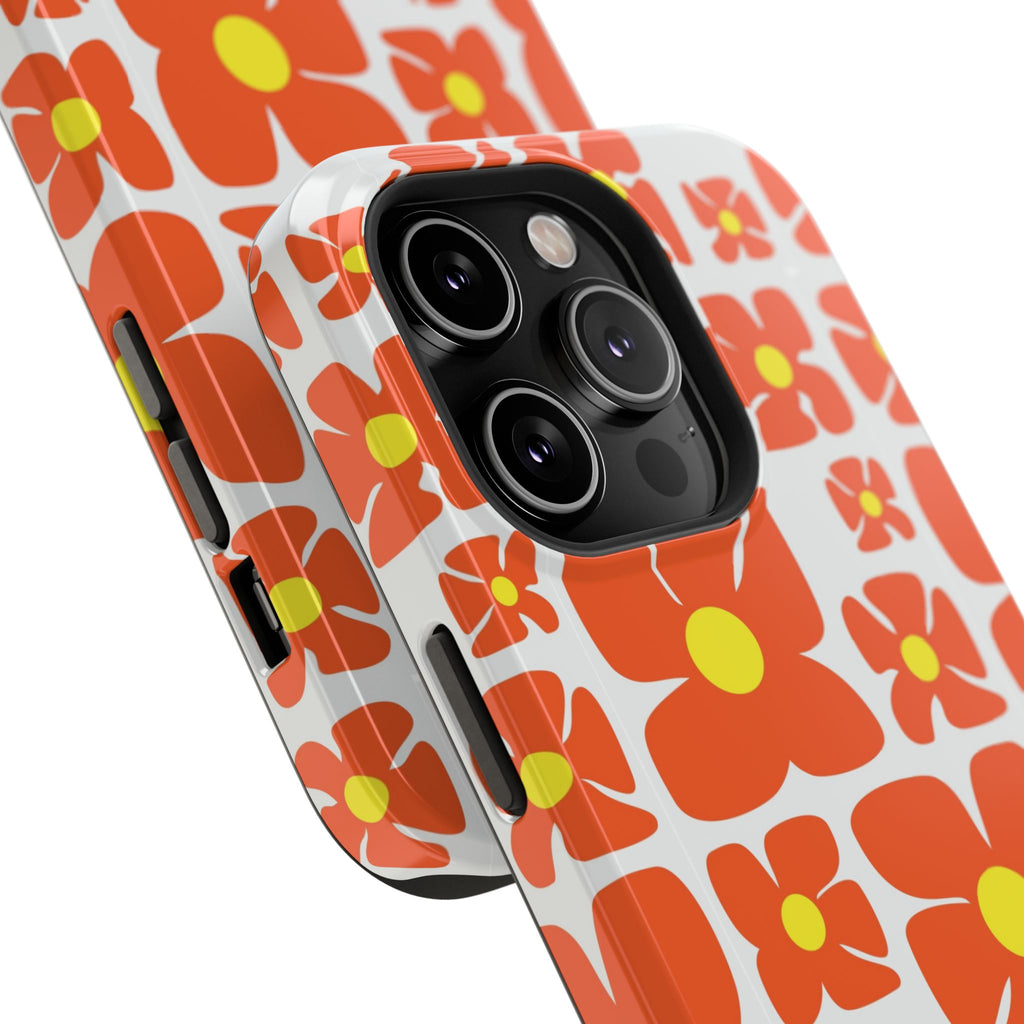 Retro Orange Floral Phone Case | Impact-Resistant Case