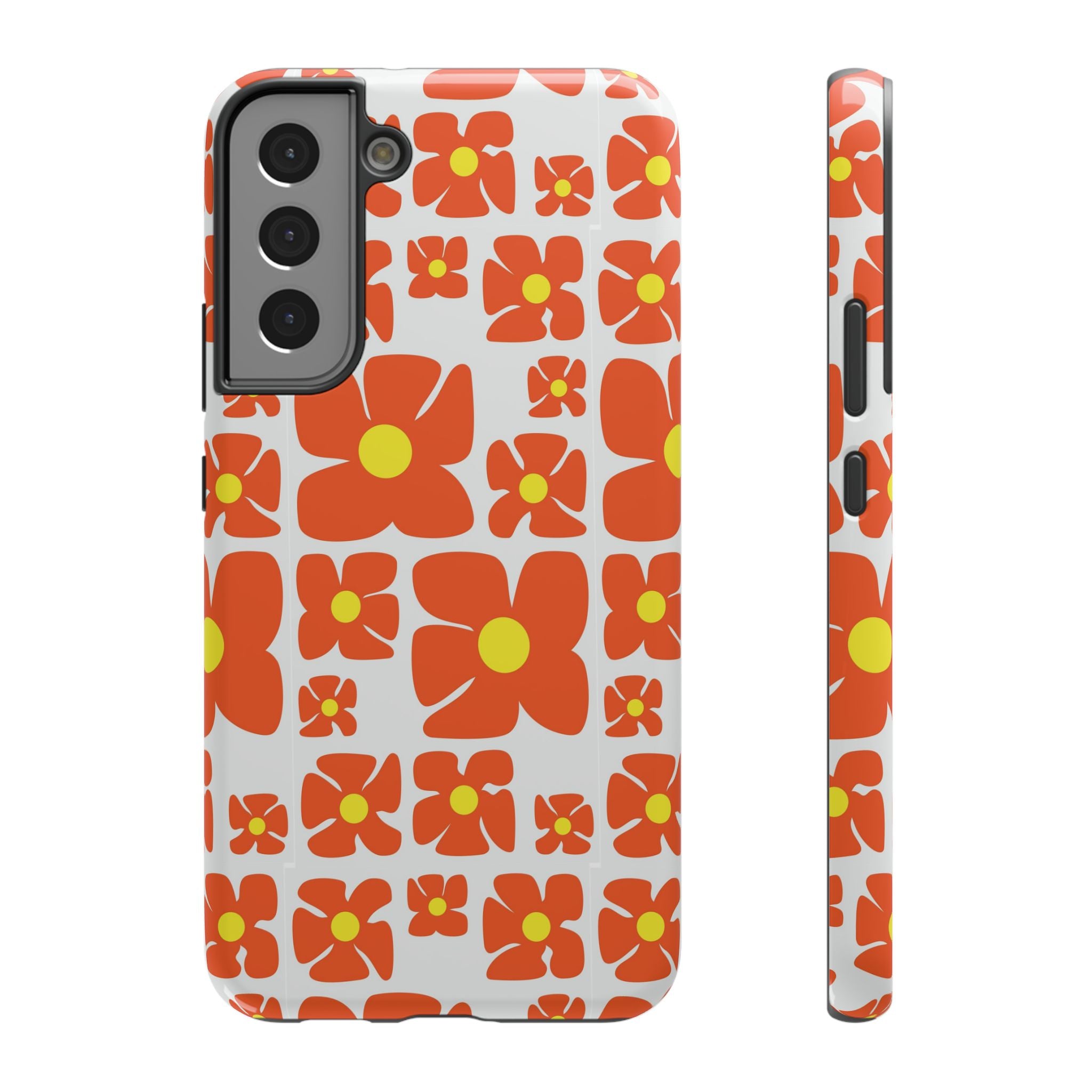 Retro Orange Floral Phone Case | Impact-Resistant Case