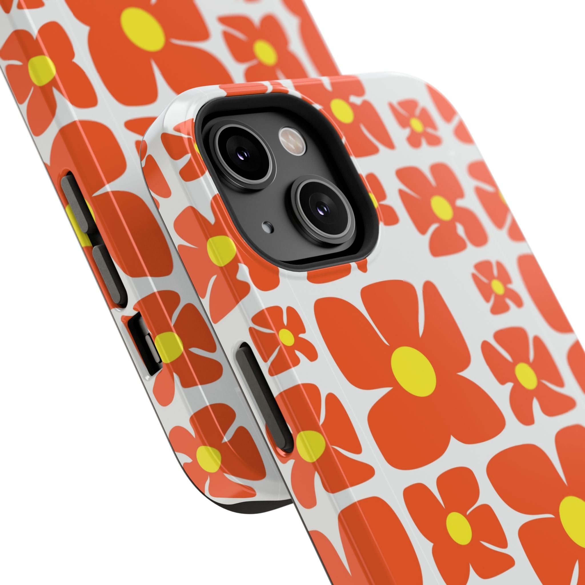 Retro Orange Floral Phone Case | Impact-Resistant Case