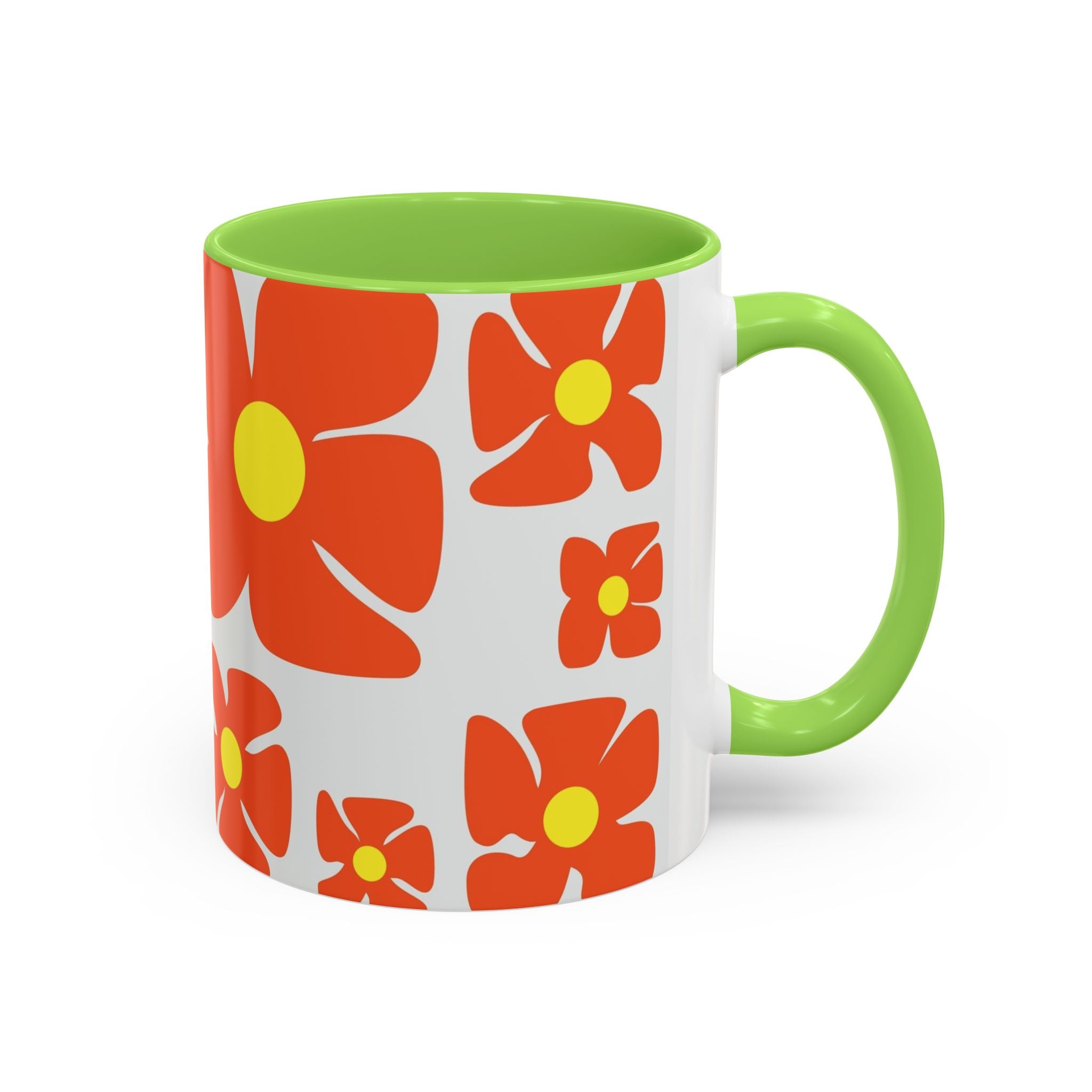 Retro Orange Flower Pattern Mug | 11oz 15oz Colorful Ceramic