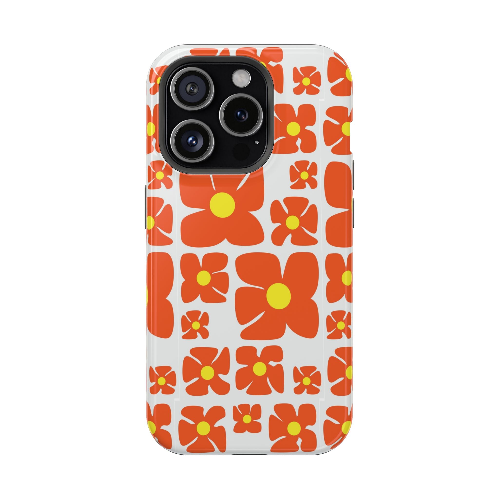 Retro Orange Floral Phone Case | Impact-Resistant Case